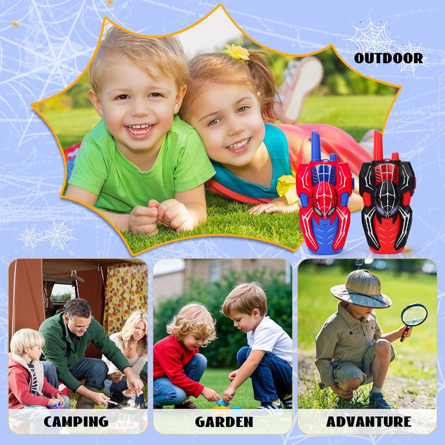 Kids Walkie Talkies Toys for 4 5 6 Years Old Boys,Spider Toy Gifts Age 4 5 6 7 8 Toddler Walkie Talkies 2 Pack with Lanyard for Outdoor Garden Hiking Camping Play Boy Girls Birthday Presents - Image 6
