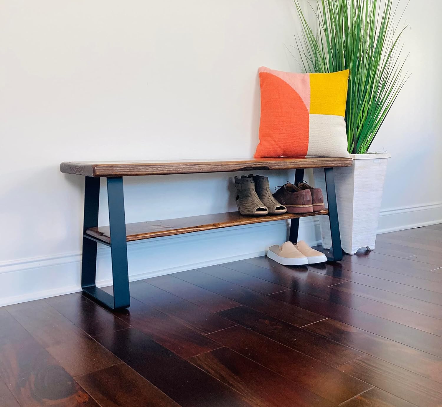 Shoe Rack with Steel Legs and Shelf, Entryway Bench with shoe storage, Entryway