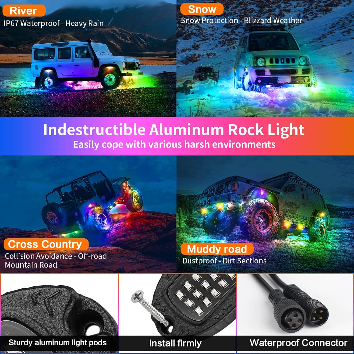 12Pods Dream Color LED Rock Lights for Jeep 256 Chasing Mode RGB Rock Lights for Trucks, with APP/RF Remote Control Music Mode, Underglow Light Kit for Truck Multi-Color Neon Bright Waterproof 12V