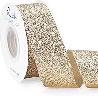 Vista 17 de Ribbli Cinta de Navidad con purpurina dorada, para envolver regalos, borde cortado dorado, para manualidades, decoración de árbol de Navidad