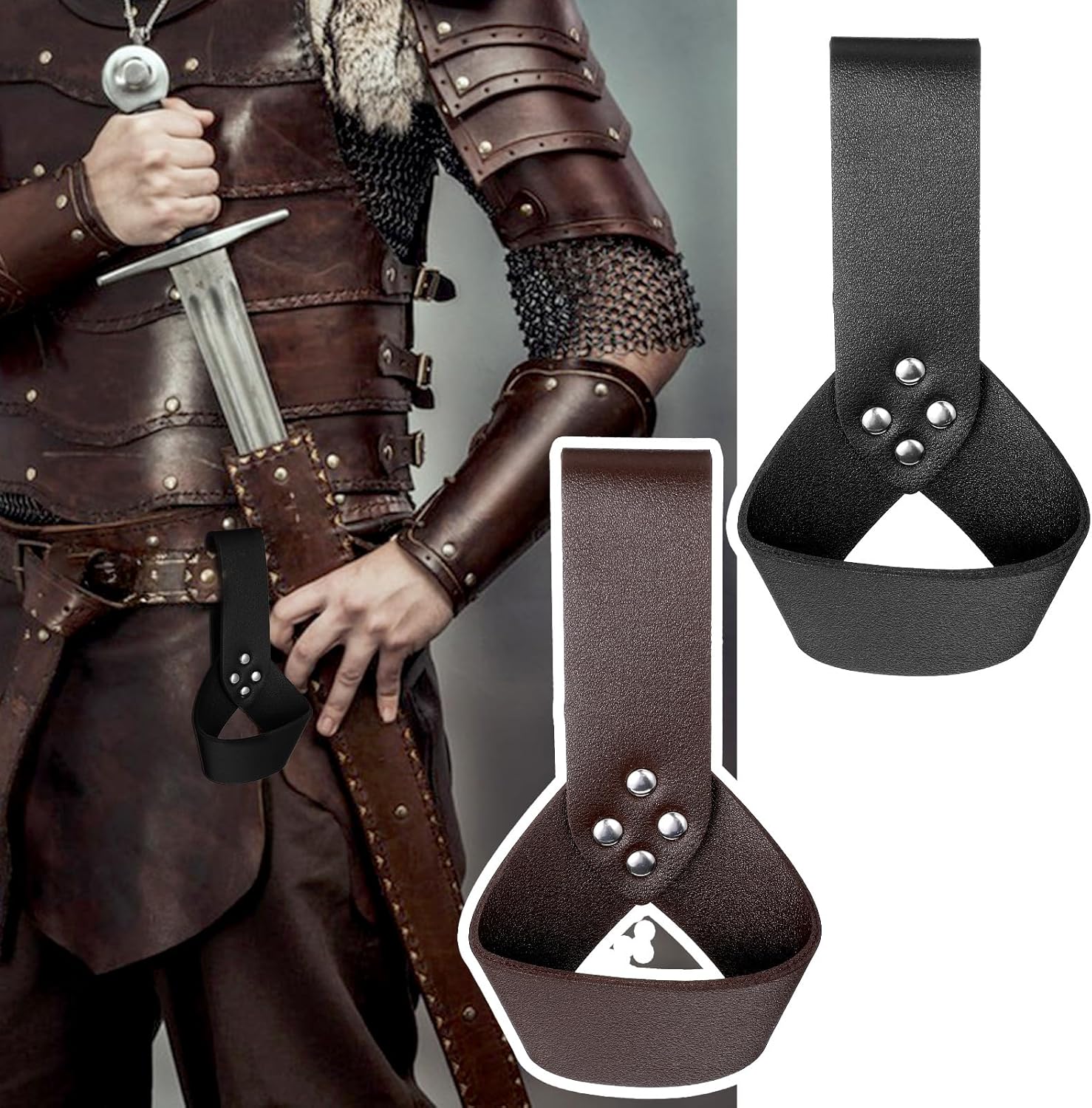Men’ Medieval Scabbard Belt Renaissance Knight Leather SwordHolder, Medieval Scabbard Belt Accessories MedievalRenaissance Belts SwordHolder Sheath ScabbardBelt for Adult Men Cosplay Props - Image 3
