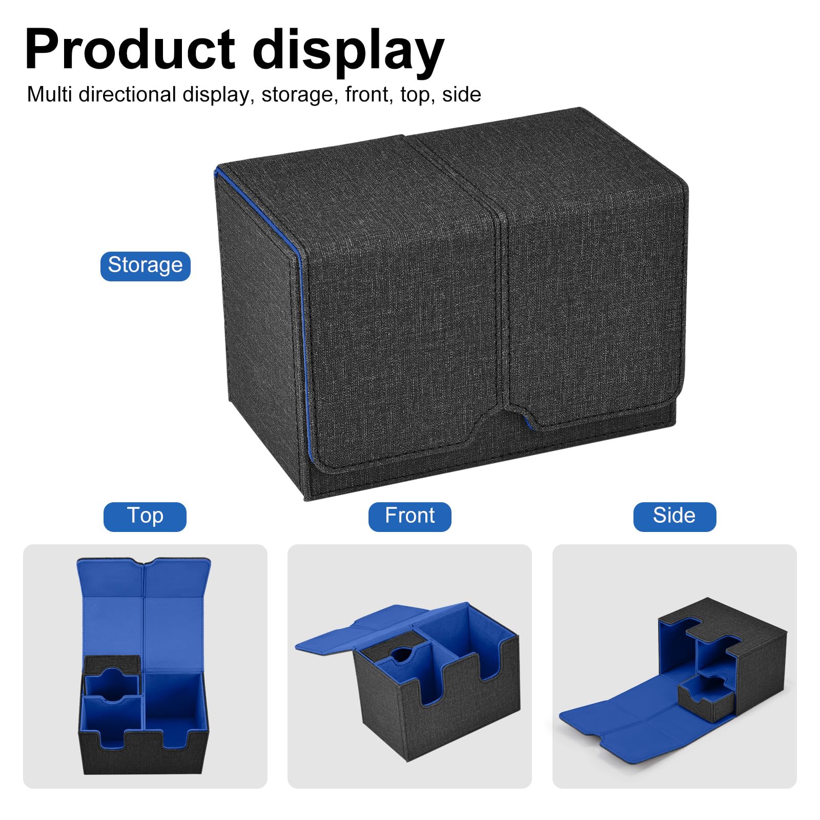 Weigudoc Caja de barajas para cartas Magic the Gathering, caja de cartas coleccionables para 200 cartas con compartimento para dados 2 divisores, Compatible con MTG TCG PTCG (Azul