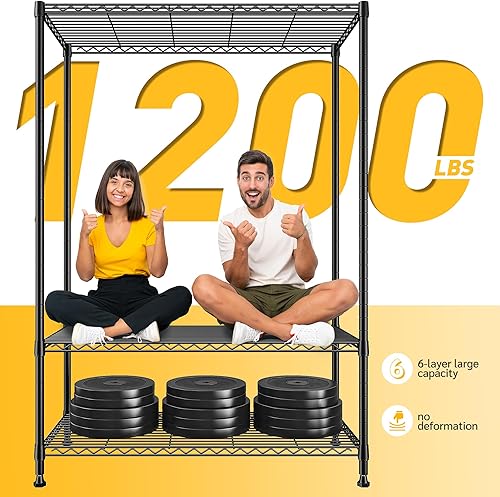 Miniatura 4 de REIBII Estantes de almacenamiento de 75 pulgadas de alto, estantería de alambre de 6 niveles para estantes de despensa, estantes de garaje