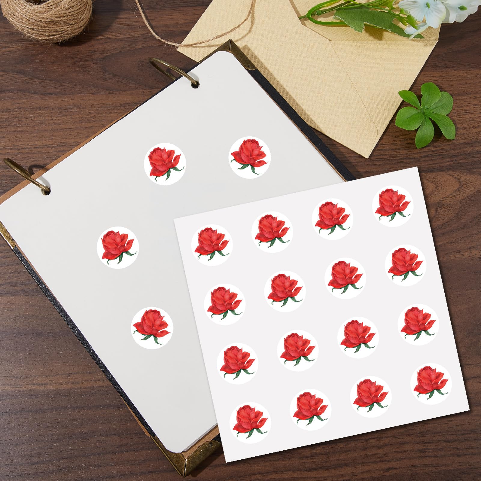 CREATCABIN 128 Pcs 8 Sheets Small Red Rose Stickers Planner Sticker Self Adhesive Plastic Waterproof Flower Decoration Stickers Plant Stickers for DIY Scrapbooking Envelope Helmet Water Bottle