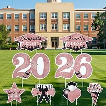 Graduation Yard Signs 2026, Pink Class of 2026 Graduation Decor Outdoor, Congrats Grad Lawn Signs with Stakes, Grad Party Decorations for High School College Graduation Celebration