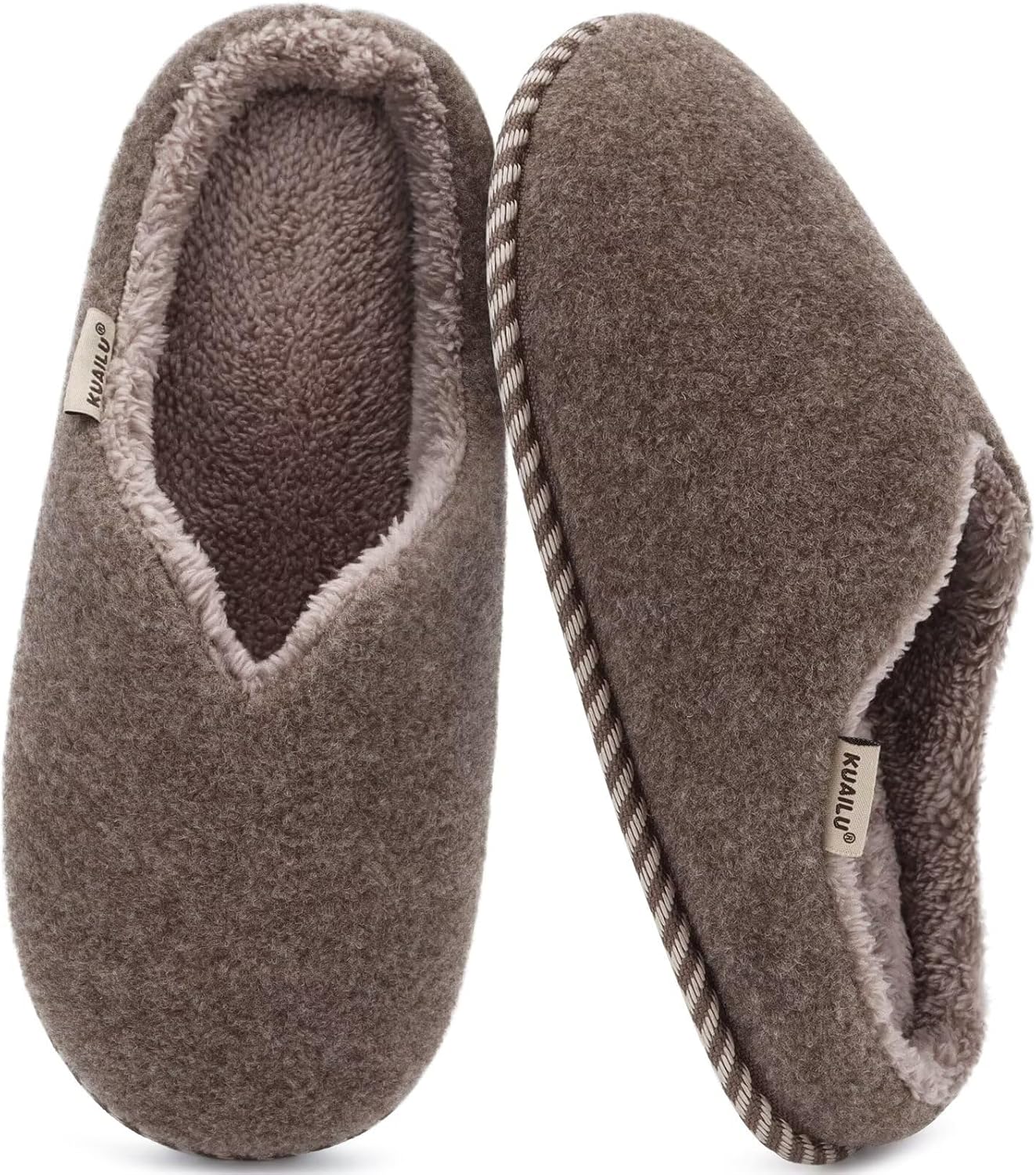 KuaiLu Womens Supportive Memory Foam Slippers Felt Fuzzy Lined Heel Cushion Lightweight House Shoes for Indoor Outdoor