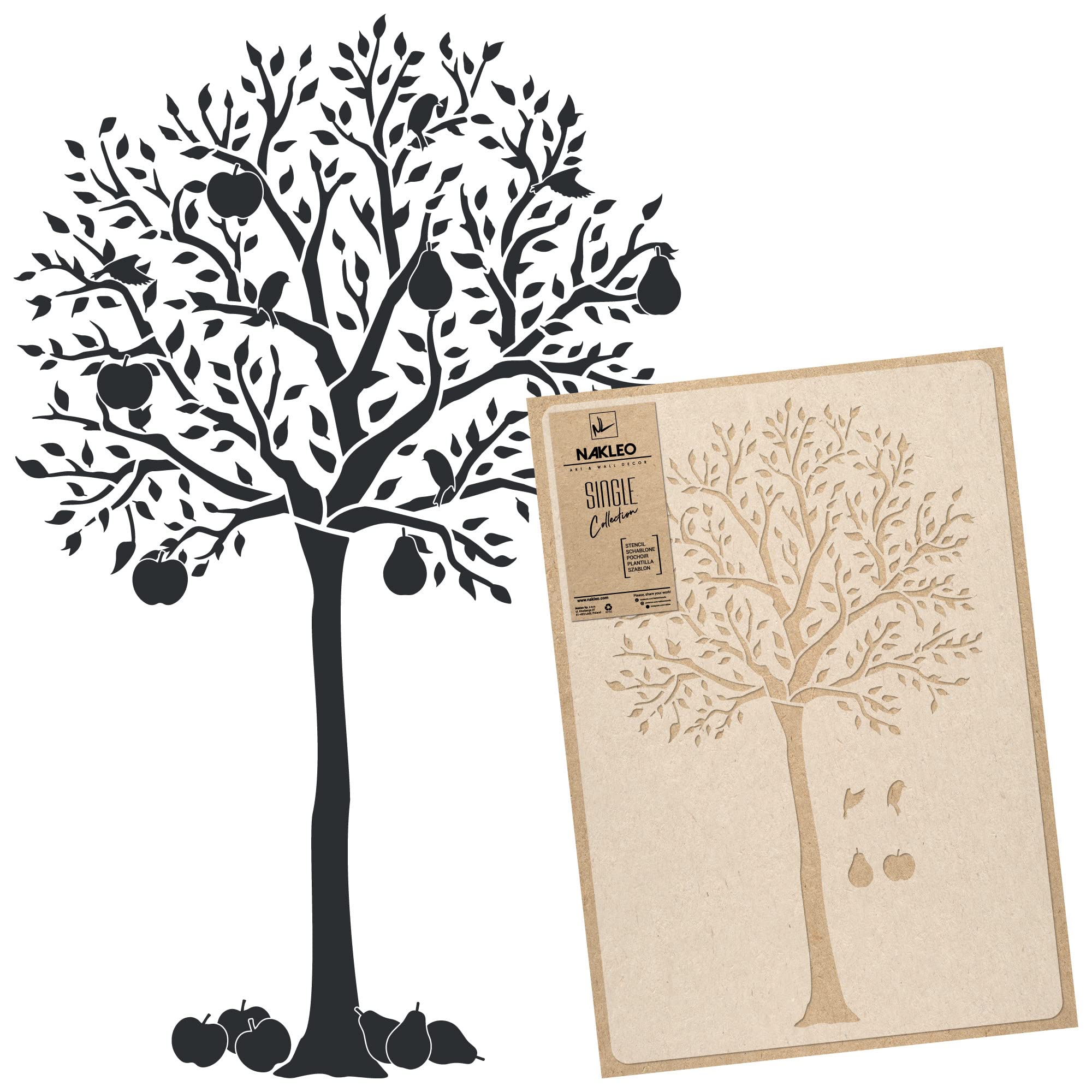 NAKLEO Plantilla para Pintar Paredes Grandes 104x167cm, Fruta Árbol Pájaro Patrón Plástico y Reutilizable, Stencil Manualidades DIY Artesanía Casa Decoración, Piso Madera Tejido Muebles