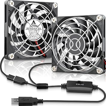 GDSTIME Dual 80mm x 10mm Slim USB Fan with 3 Speeds Control, DC 5V Powered | L/M/H Adjustable, Brushless, Ultra Thin 8010, 80x80x10mm, for Mini Computer PC, Receiver, DVR, Cable Box, DIY Cooling Project