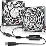 GDSTIME Dual 80mm x 10mm USB Fan with 3 Speeds Control, 5V Powered L/M/H Adjustable Ultra Thin Computer Case Cooling Fans