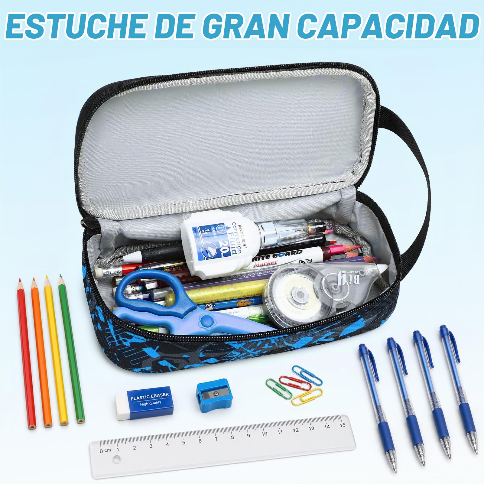 Mochila Escolar Niño con Estuche, Diseño Fluorescente