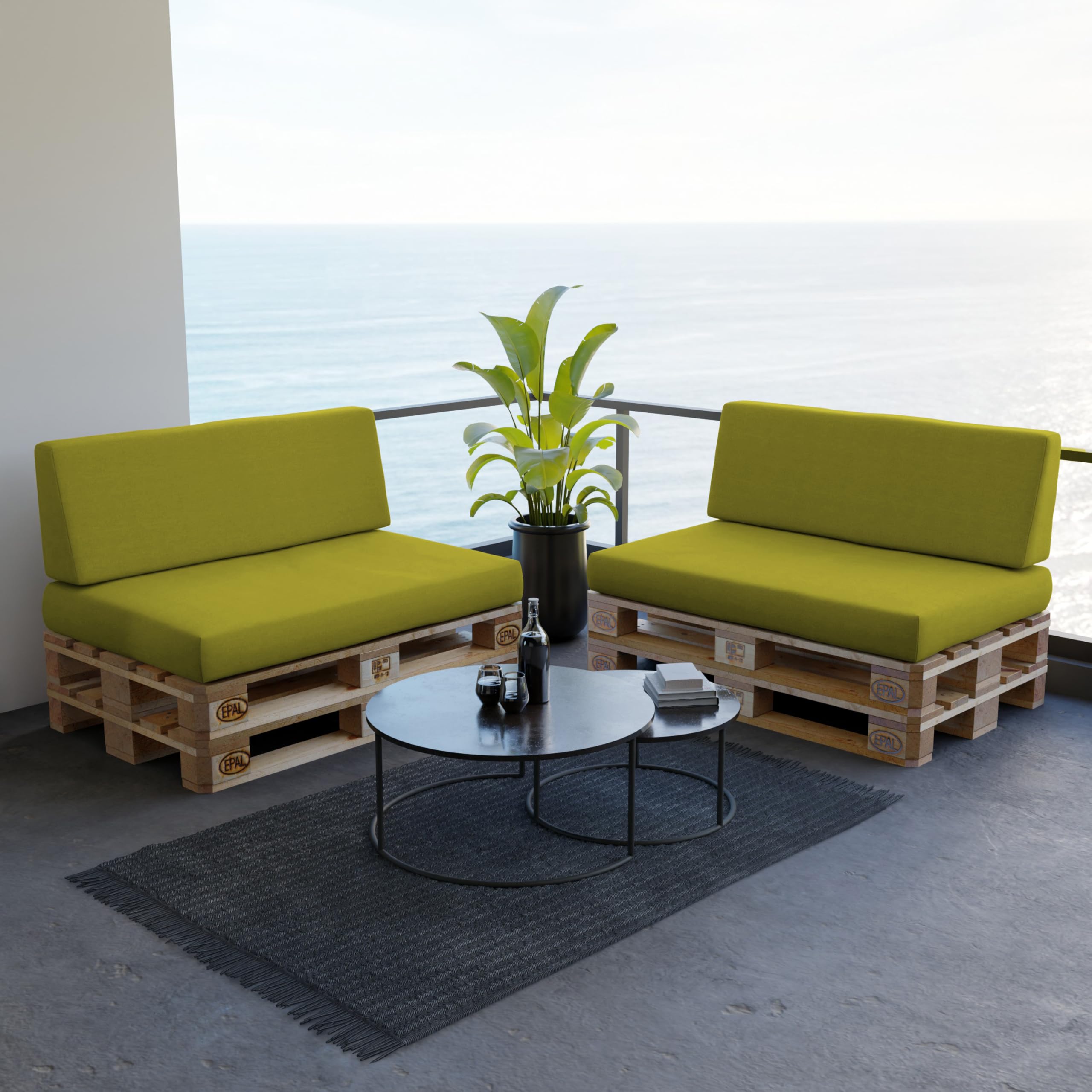 POKAR Euro Pallet Seating Set of 2: 1x seat cushion 120x80cm + 1x back cushion 120x40cm, cold foam, removable covers, Home Garden Furniture DIY, indoor outdoor pillow, without pallets, Beige — view 209