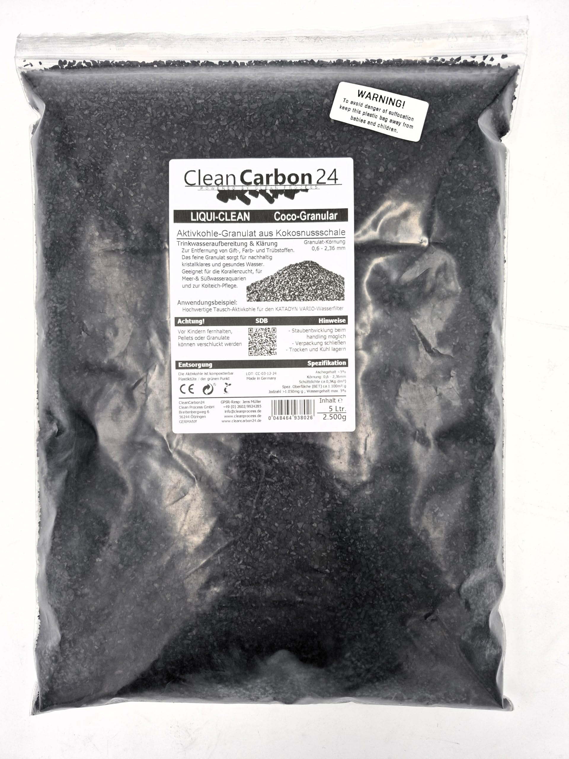 2,5 litres de Charbon Actif granulés de coquilles de Noix de Coco pour Le Traitement de l'eau (0,6-2,36 mm/8 x 30 Mesh) [Classe énergétique A]