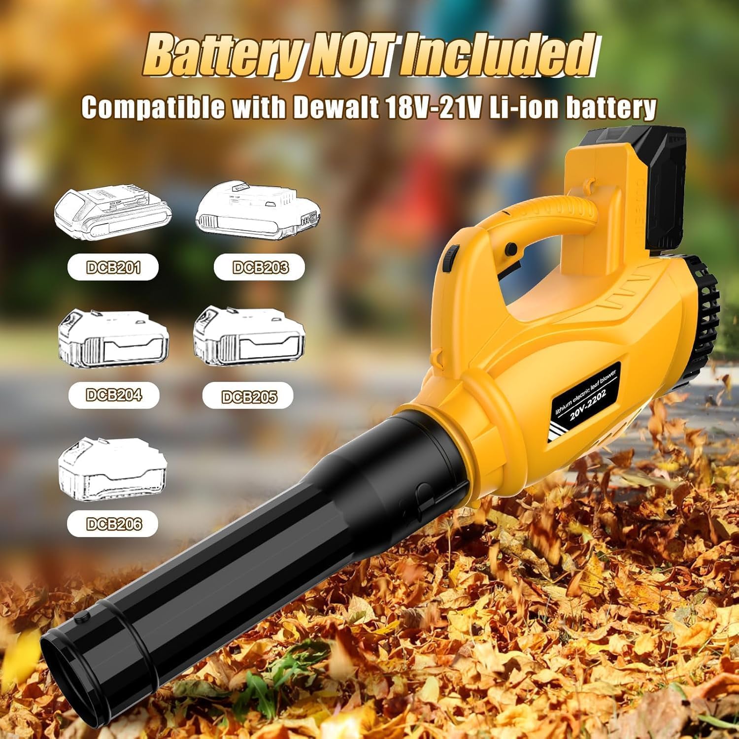 Souffleur électrique sans Fil Compatible avec Batterie Dewalt 20 V 300 km/h Vitesse de l'air Ventilateur sans Fil 6 Niveaux de Vitesse Souffleur à Feuilles, Portable pour Cour Pelouse Jardin (Jaune)