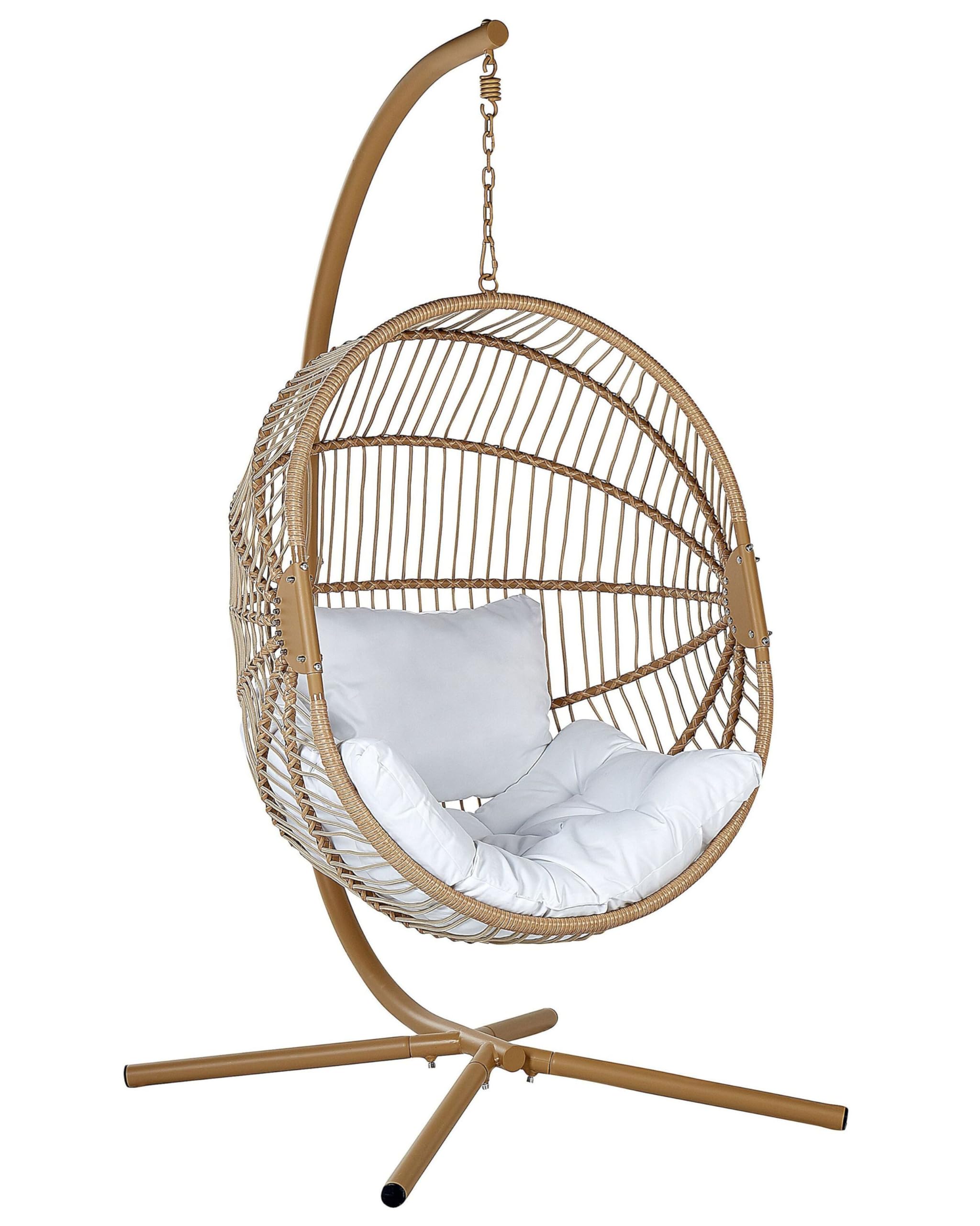 Silla colgante con soporte de ratán trenzado bicolor y estructura de acero Acri