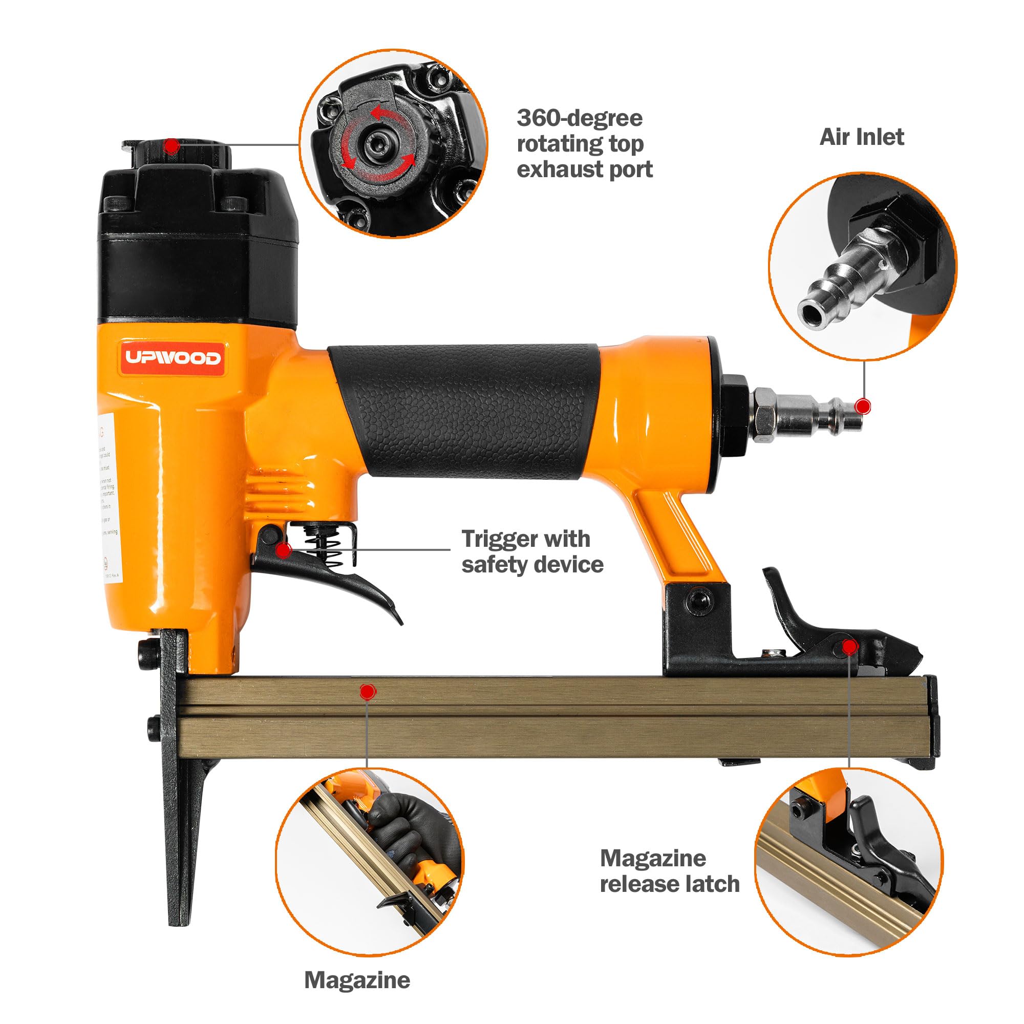UPWOOD 7116LN Air-Powered Staple Gun, 22 Gauge Pneumatic Oil-Free Upholstery Stapler - Image 3