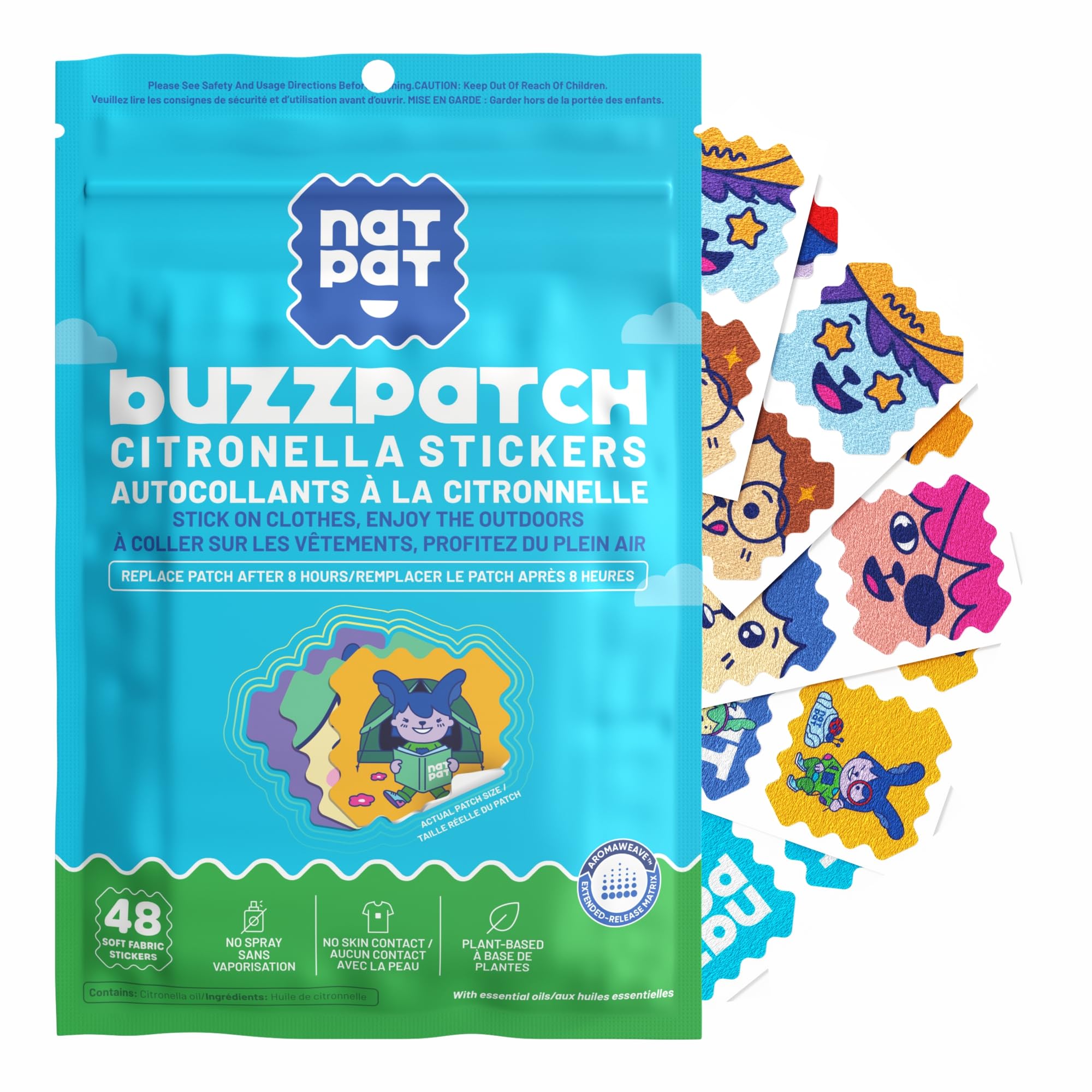 NATPAT Buzz Patch Citronella Stickers for Kids (48 Pack) - The Natural Patch - For Toddlers, Babies, Kids - 1