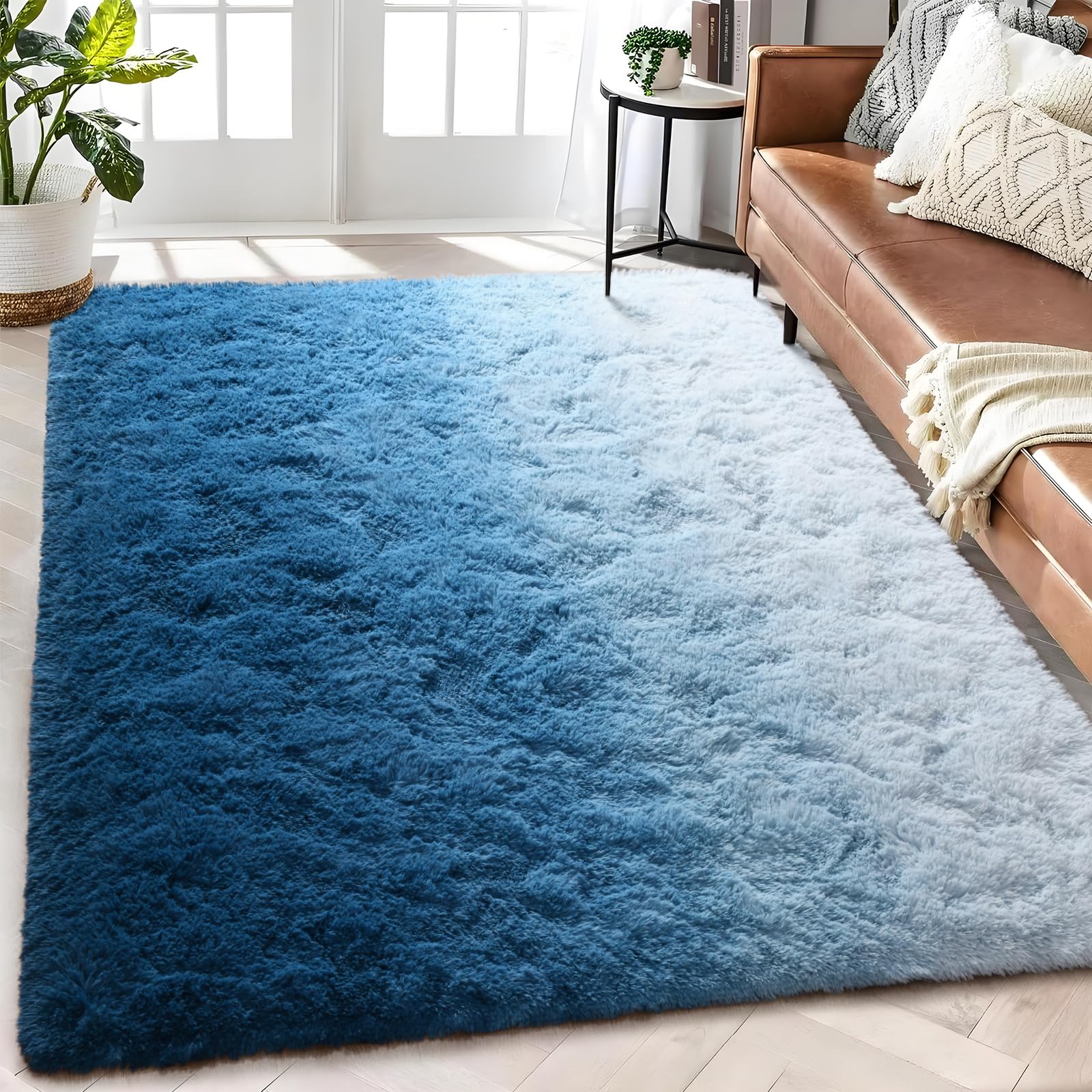 Zedrew Navy Blue Area Rugs 4x6 Feet Rug for Bedroom Living Room, Cute Indoor Gradient Carpets, Plush Soft Rug for Kids Room, Fluffy Rugs for Girls