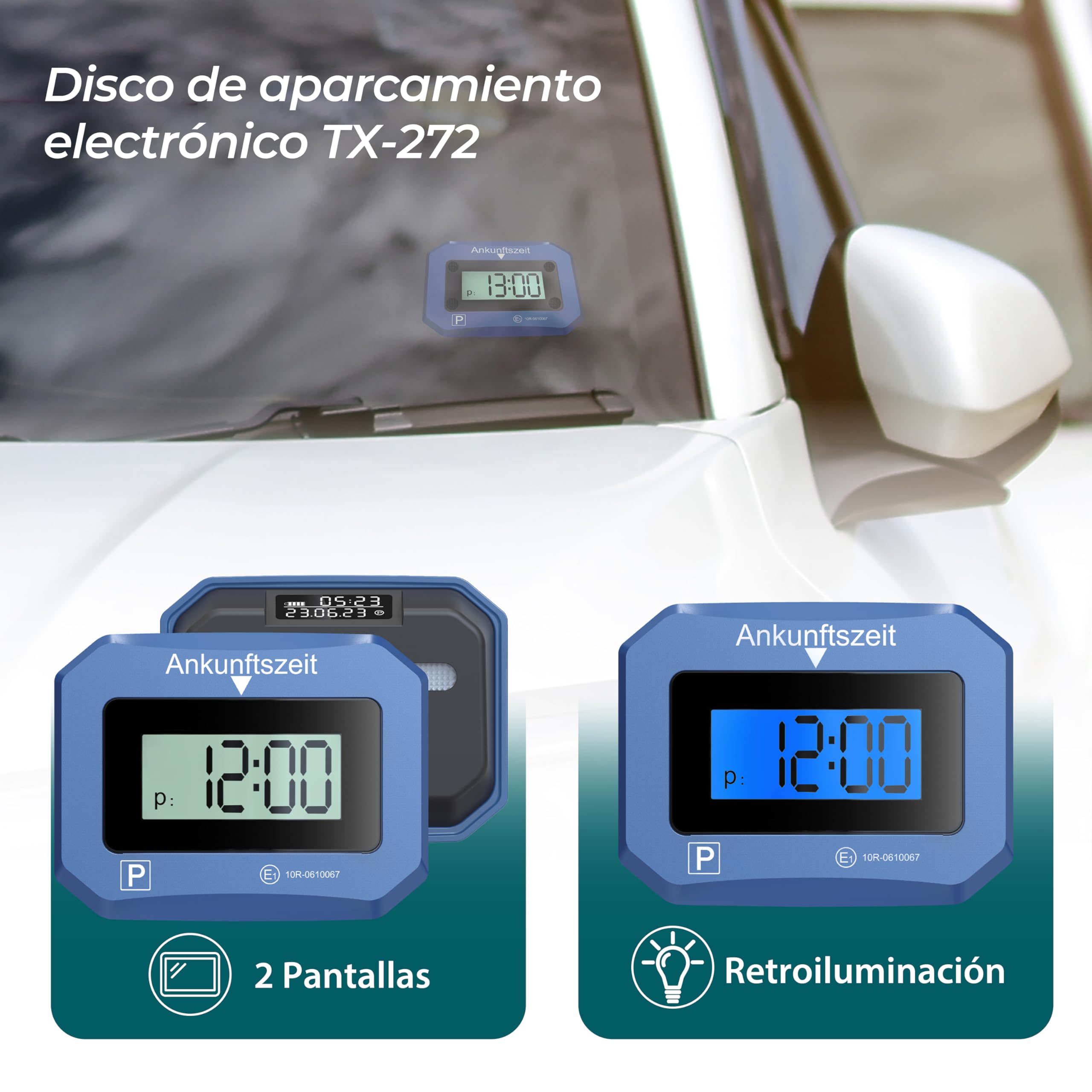 Disco De Aparcamiento Digital Technaxx TX-272 - Con Sensor De Movimiento, Luz SOS Y Pantalla Retroiluminada