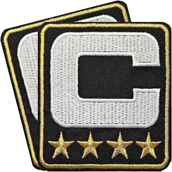 Captain Patches, Embroidered Captain Iron on Patches for Footbal Baseball Softball Soccer Basketball Hockey Team, Black Pack of 2