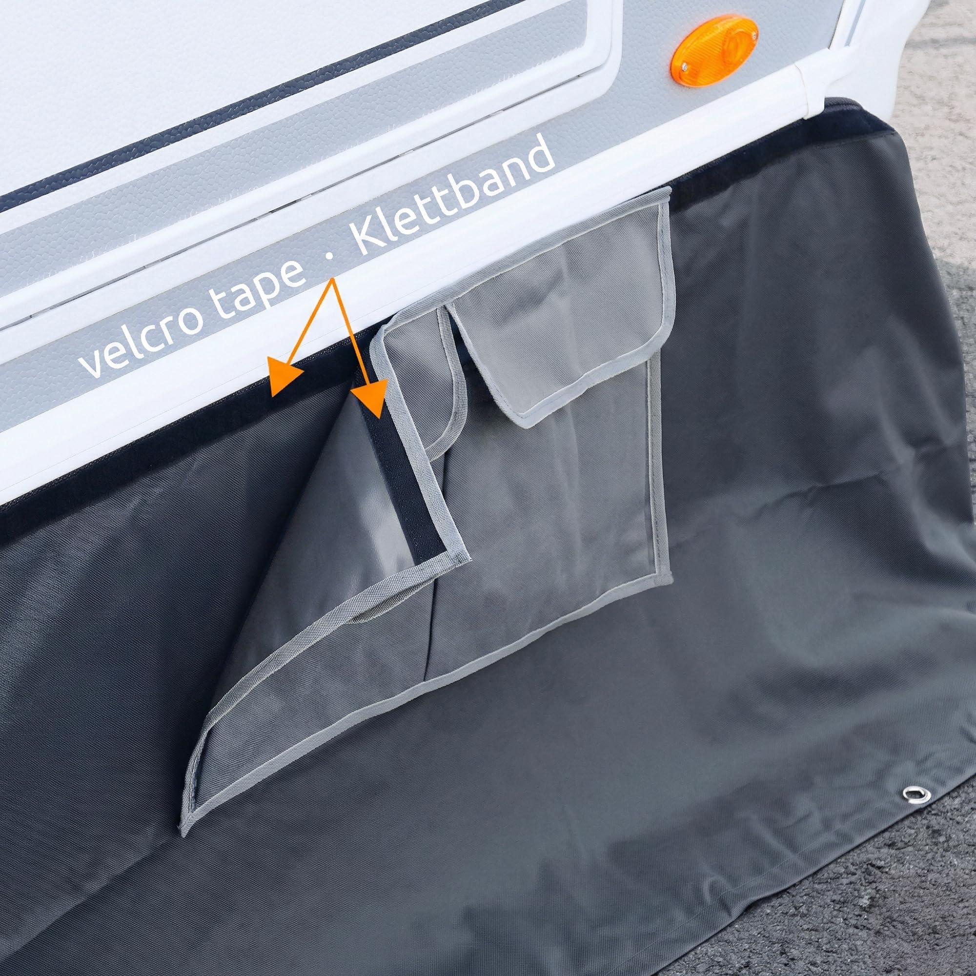 your GEAR Parafango - Copertura da pavimento 650 x 60 cm per roulotte e camper con scomparti