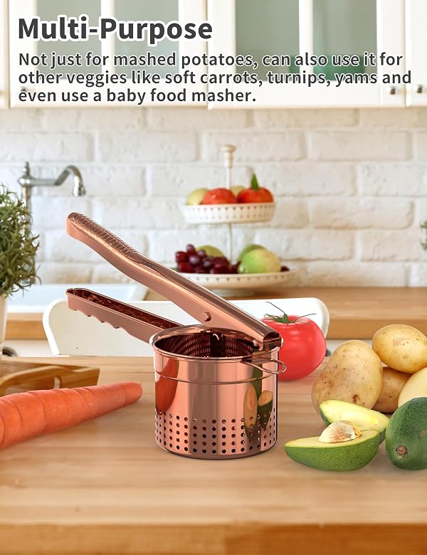 Livilord Large 15oz Potato Ricer, Heavy Duty Stainless Steel Ricer for Mashed Potatoes, Sweet Potato Masher Kitchen Tool with Ergonomic Handle, Press and Mash Kitchen Gadget, Rose Gold by Livilord - Image 6