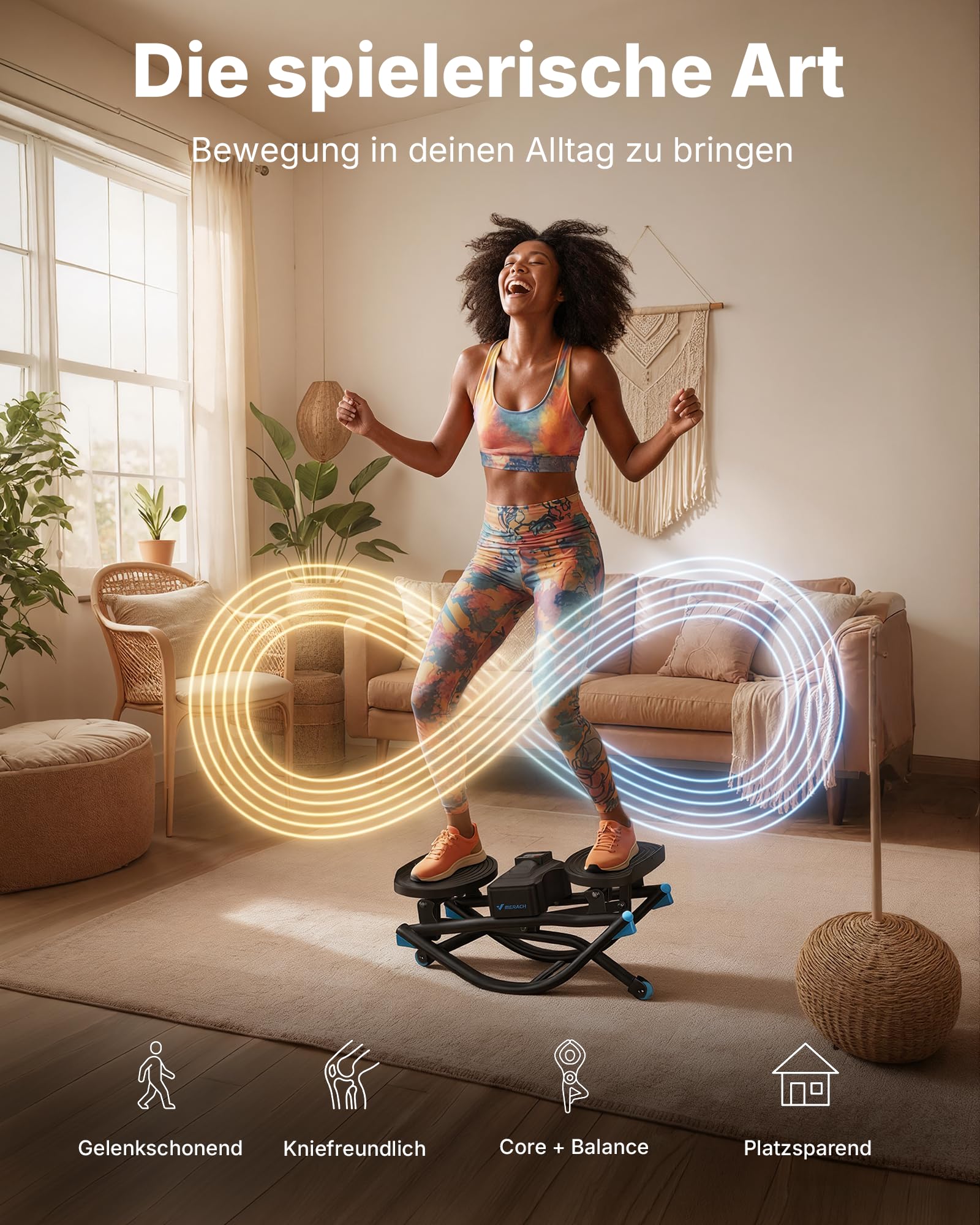 MERACH Low-Impact Rocking U-Shape Stepper mit Seitlicher 3D-Bewegung,Leiser Heimtrainer mit LCD-Display für Zeit,Schritte & Kalorien,rutschfeste Pedale,Platzsparend für Zuhause & Wohnung