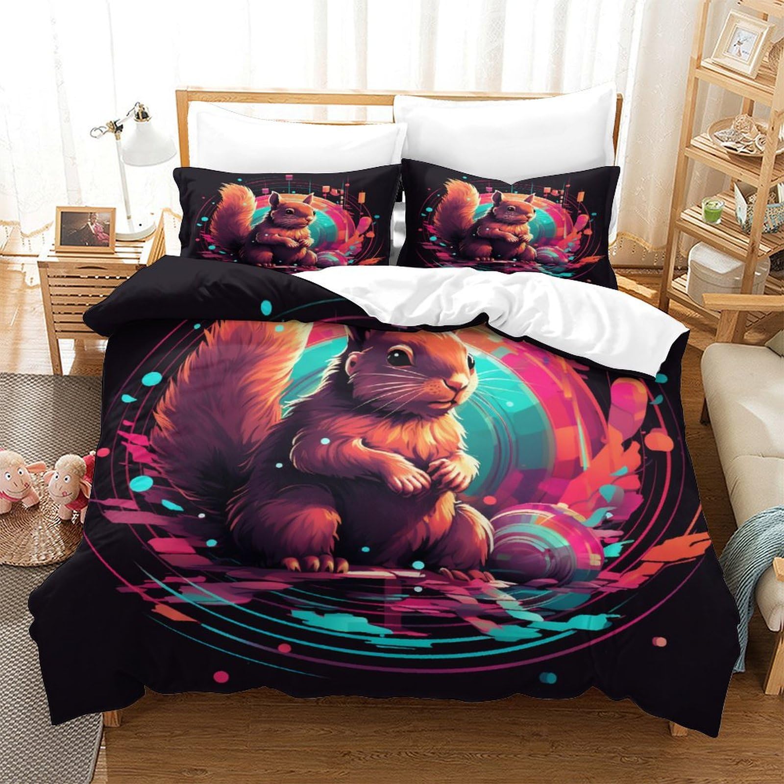 Housse de couette hypoallergénique en microfibre douce motif écureuils