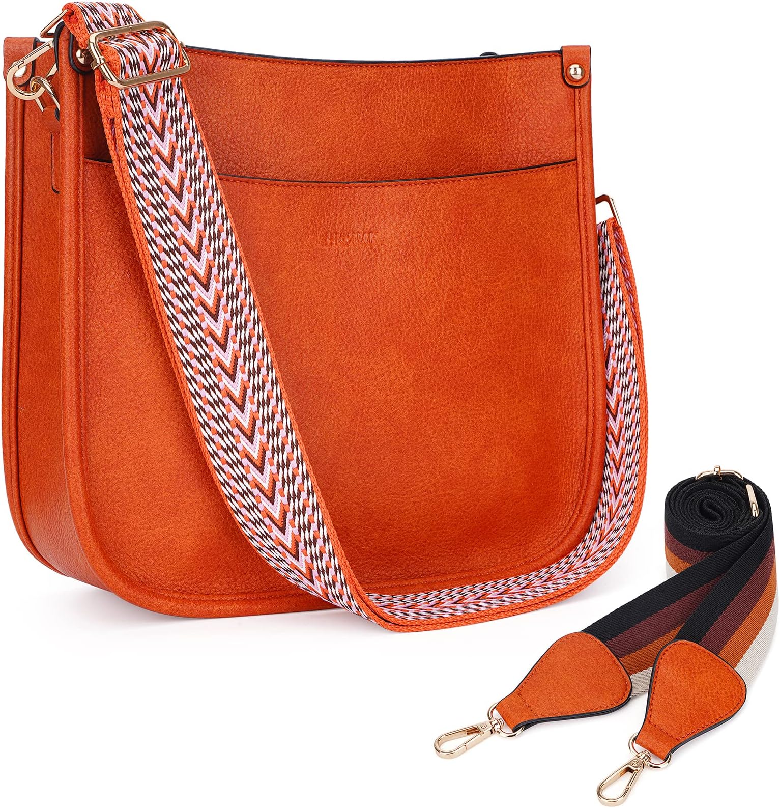 HKCLUF Crossbody Bags for Women Trendy Vegan Leather Hobo Handbags With 2PCS Adjustable Guitar Strap Shoulder Bucket Bags