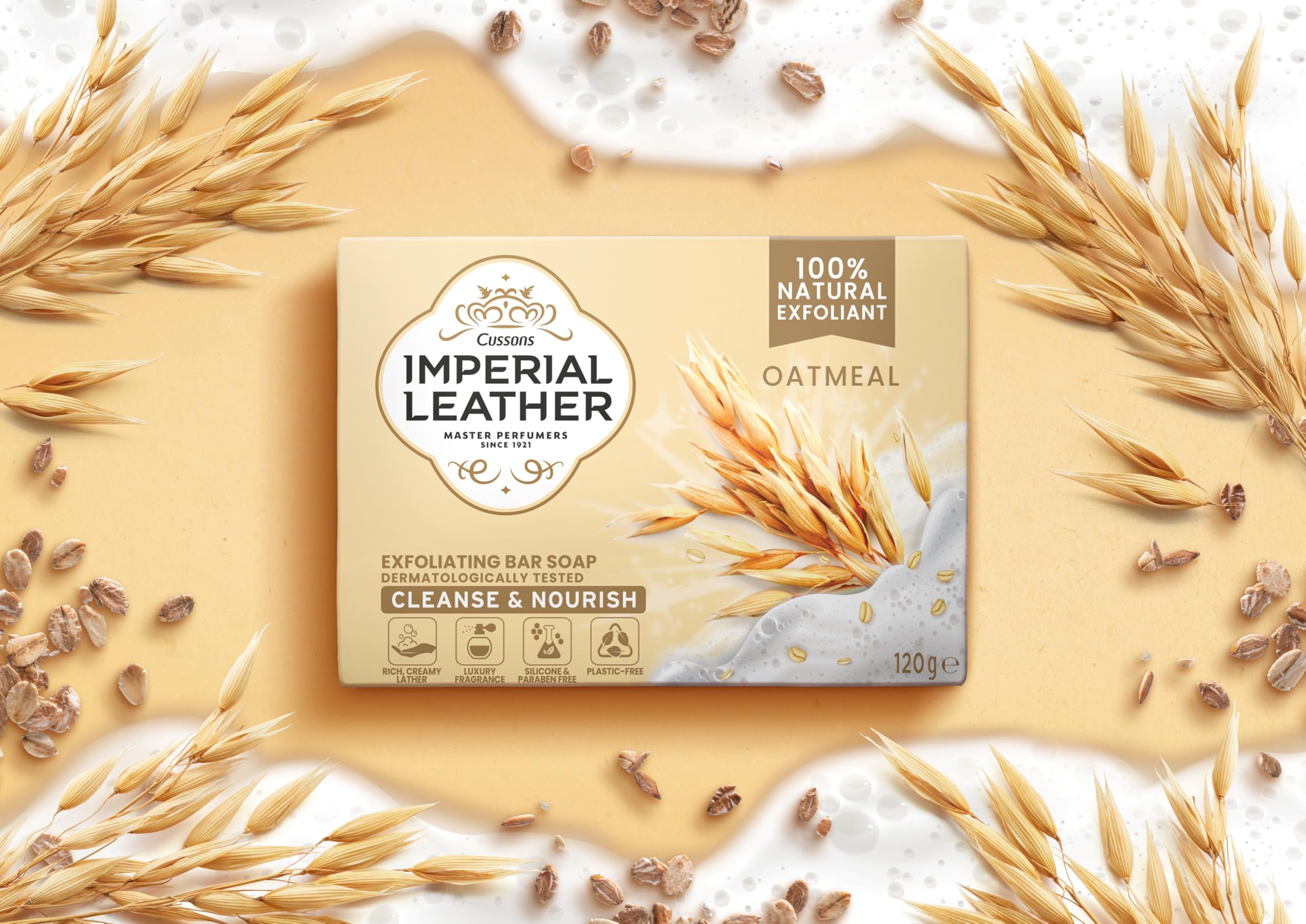Imperial Leather Oatmeal Exfoliating Bar Soap, Bulk Buy, Pack 12 x 120g, Oaty Cream, 1.44 kg (Pack of 1) - Image 4