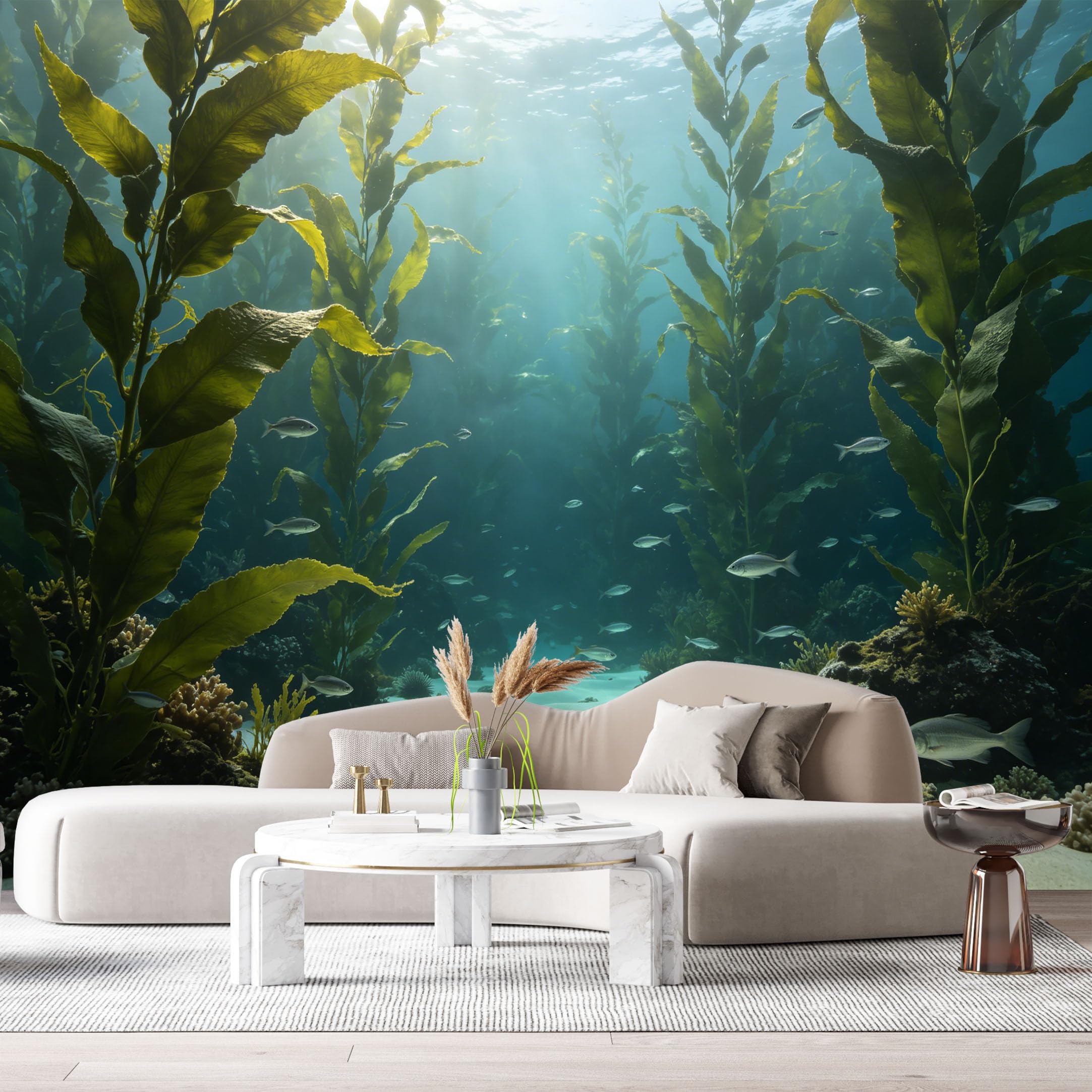 Custom Size Wall Murals Underwater Ocean Marine 3D Seaweed Kelp Forest SelfAdhesiveWall Fabric Removable Wallpaper Wall Decor for Living Room Bedroom Bathroom