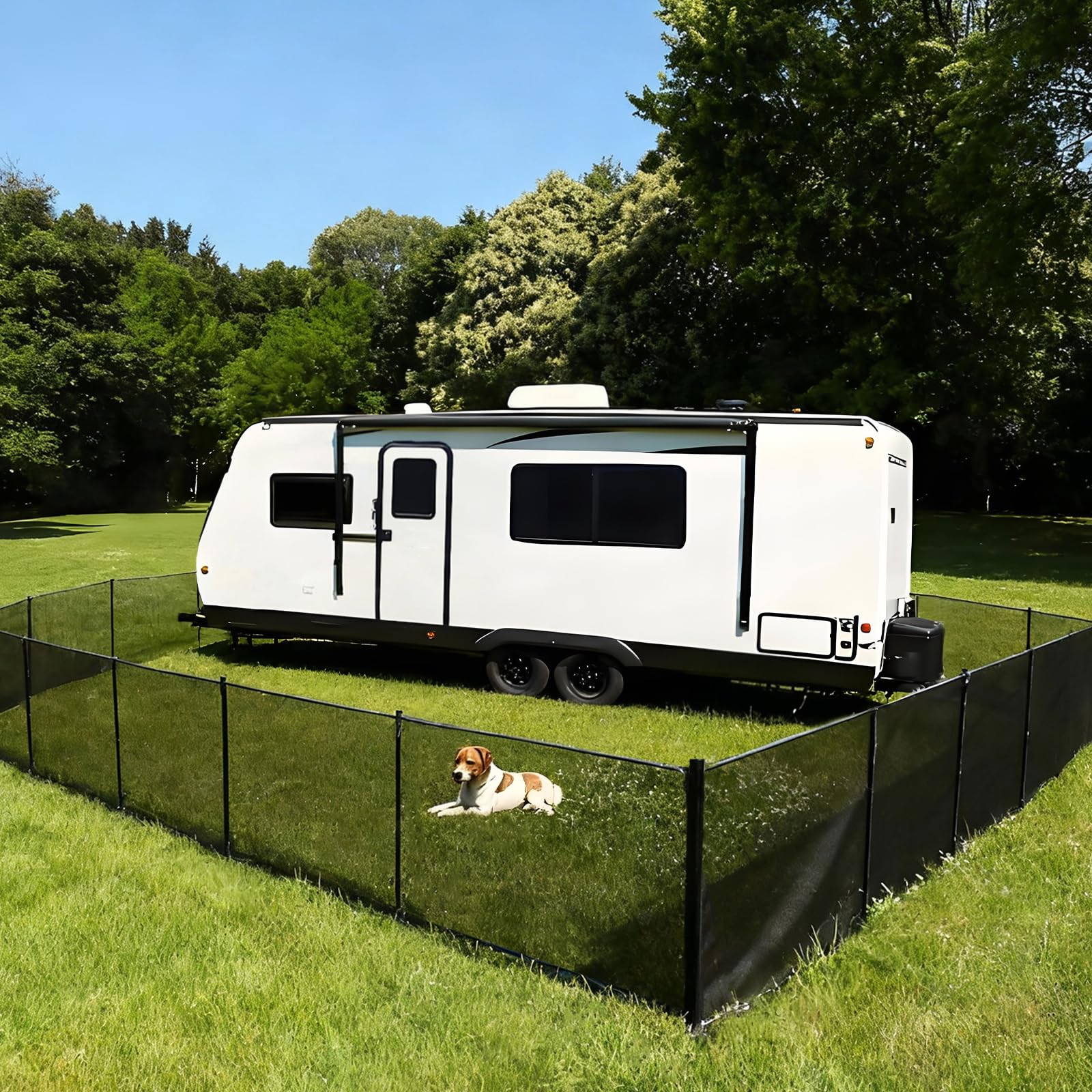 Hundezaun Camping– Mobiler Zaun Hund Tragbar, Mobiler Hundezaun Polyester, Campingzaun Hund, 12M Gesamt­Länge Hundeauslauf– Faltbar Zaun für Hunde Ideal für Camping, Garten und Andere Outdoor-Bereiche
