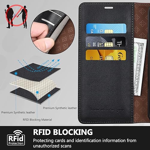 Miniatura 4 de Funda protectora de piel sintética con bloqueo RFID, función atril con cierre magnético, funda tipo cartera compatible con iPhone 13 Pro Max 5G de