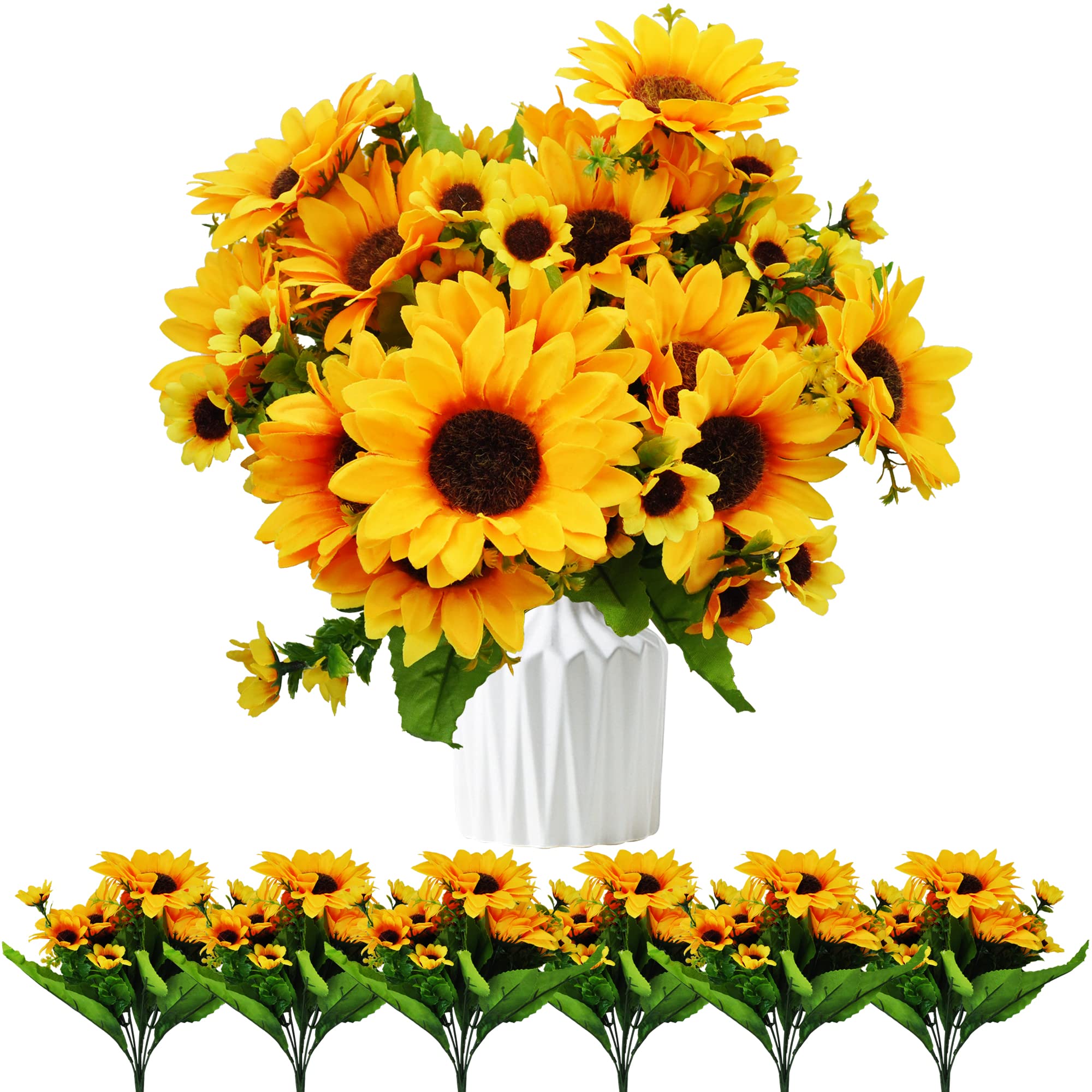 UiiziC 8 Girasoli Artificiali Alti 90 Cm – Fiori Finti Realistici Per Decorazioni E Bouquet