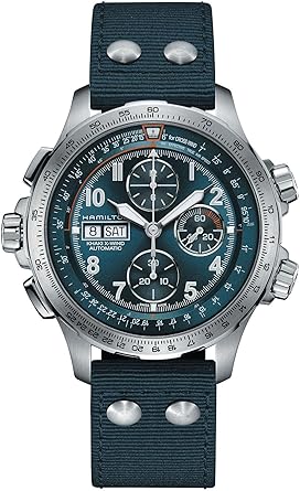 Hamilton Khaki Aviation Automatic Mens Watch, 45mm Stainless Steel Case, Swiss Made, Blue Dial Analog Wrist Watch for Men, 100m Waterproof, Sapphire Crystal, Textile Strap