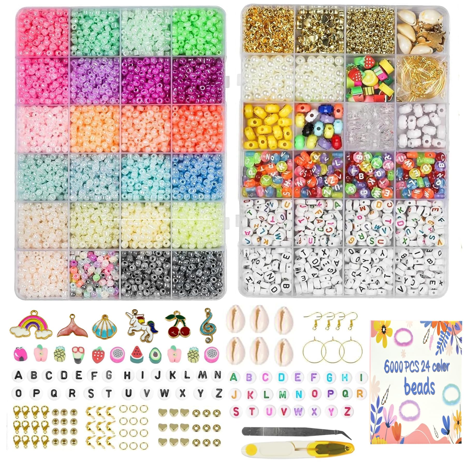 Dream Diamond 7500+ Perlen Set Für Armbänder - 24 Farben Mit Buchstaben & Charms