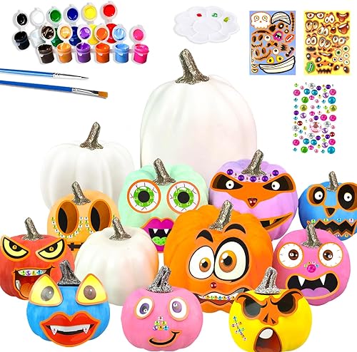 Miniatura 7 de JIABNUKKN Decoraciones de calabaza de Halloween, 12 piezas, kit de calabaza artificial blanca con adhesivo para niños, manualidades y manualidades