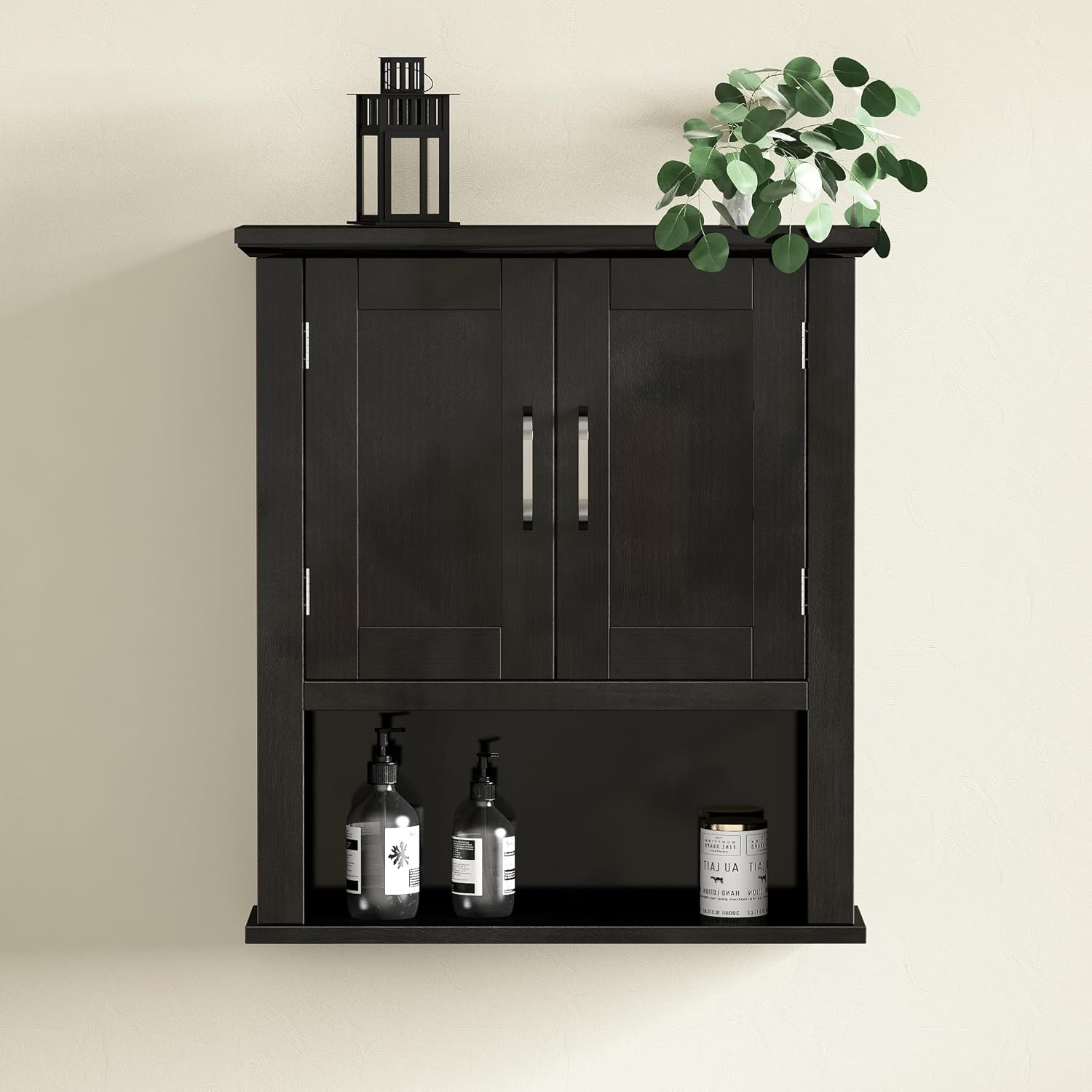 ChooChoo Wood Wall Cabinet with Doors, Medicine Cabinet with Adjustable Shelves Over The Toilet, Hanging Cabinet Wall Mounted for Bathroom, Kitchen, Living Room, Black