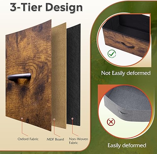 Miniatura 6 de WLIVE Cómoda de tela, cómoda alta de 5 cajones para dormitorio, organizador de almacenamiento con cubos de tela, parte superior de madera, marco de