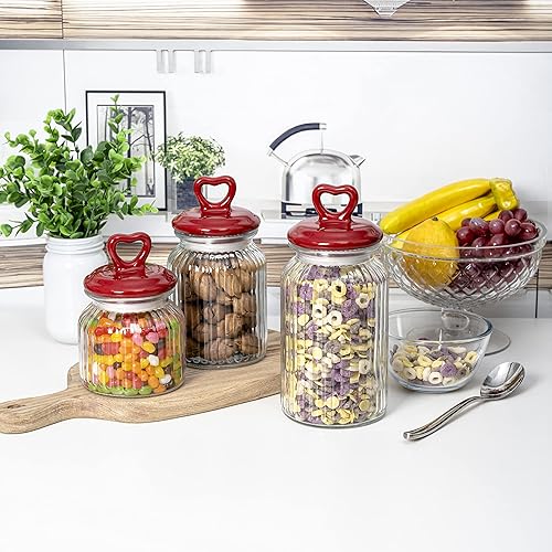 Miniatura 6 de Juego de 3 recipientes decorativos de cristal para cocina, tarros de galletas, recipientes de almacenamiento de alimentos, tarros de baño, con tapa