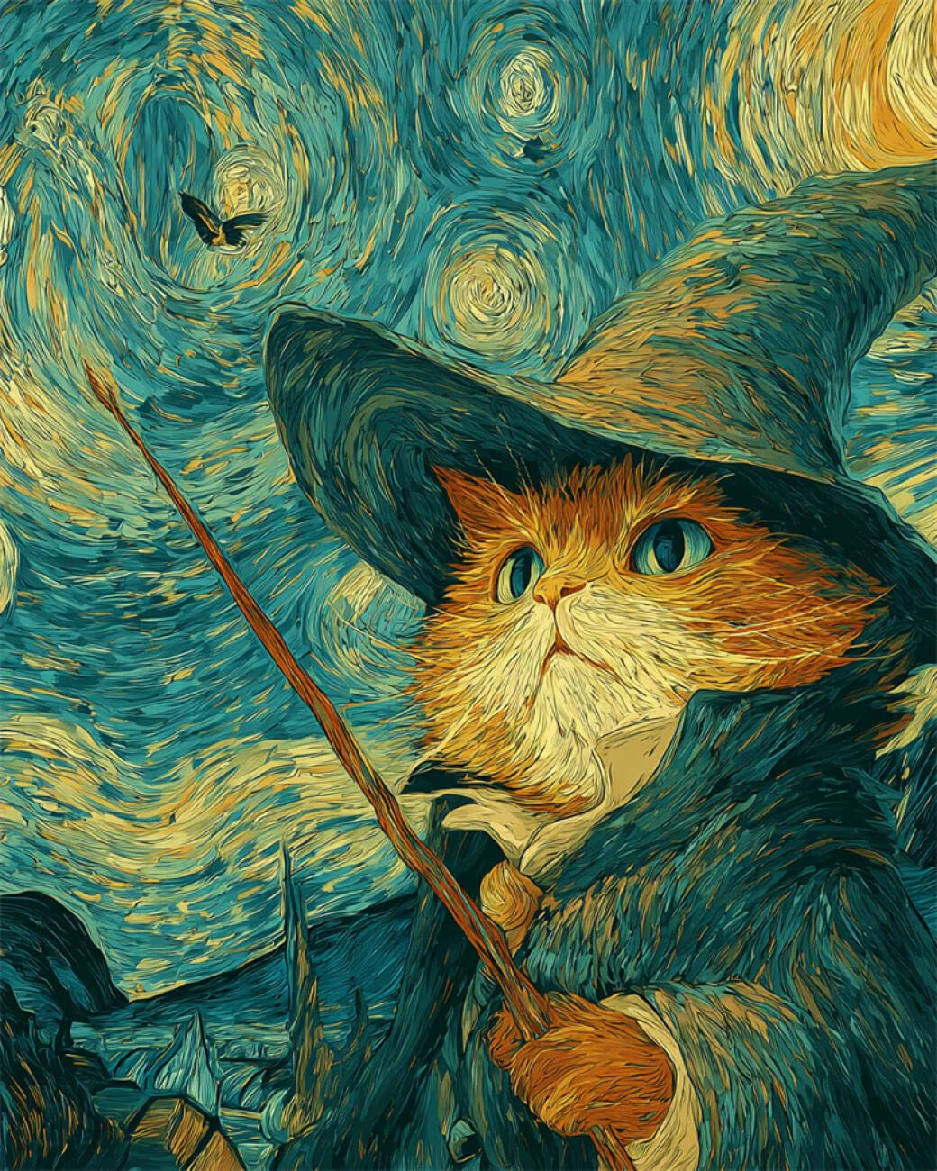 AYAOYANGGO Animal DIY Bead Embroidery Kit Fantasy Cat Beadwork Craft Kit for Beginners,Needlework Set,Preprint Pattern Decor Wall Art 40x50cm