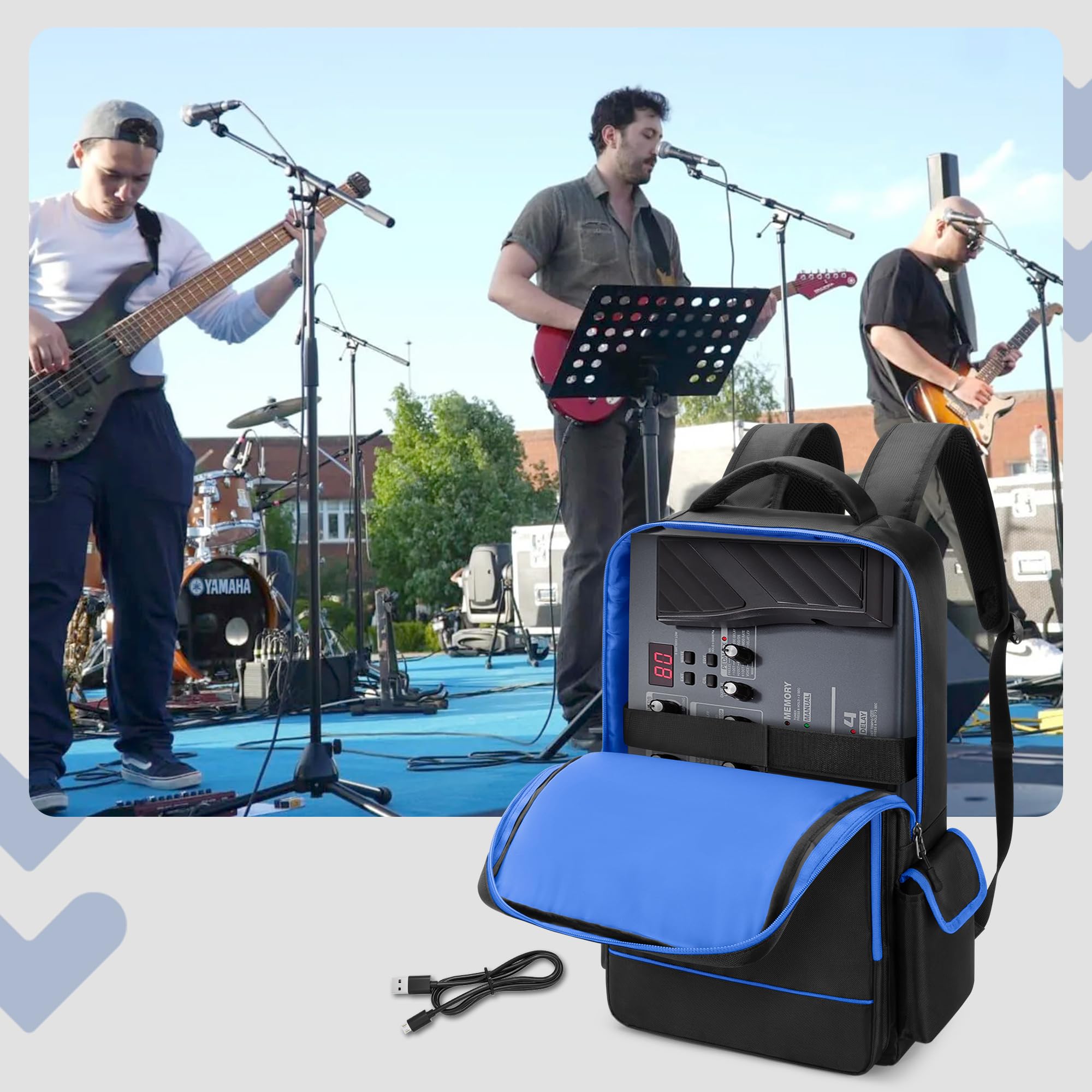 Rexmica Zaino per Pedaliera Chitarra, Custodia per Pedali per Effetti | Compatibile con Boss GT-1/ME-80/ME-90/GX-100/GT-1000, con Scomparti per Laptop, Cavi e Altri Accessori