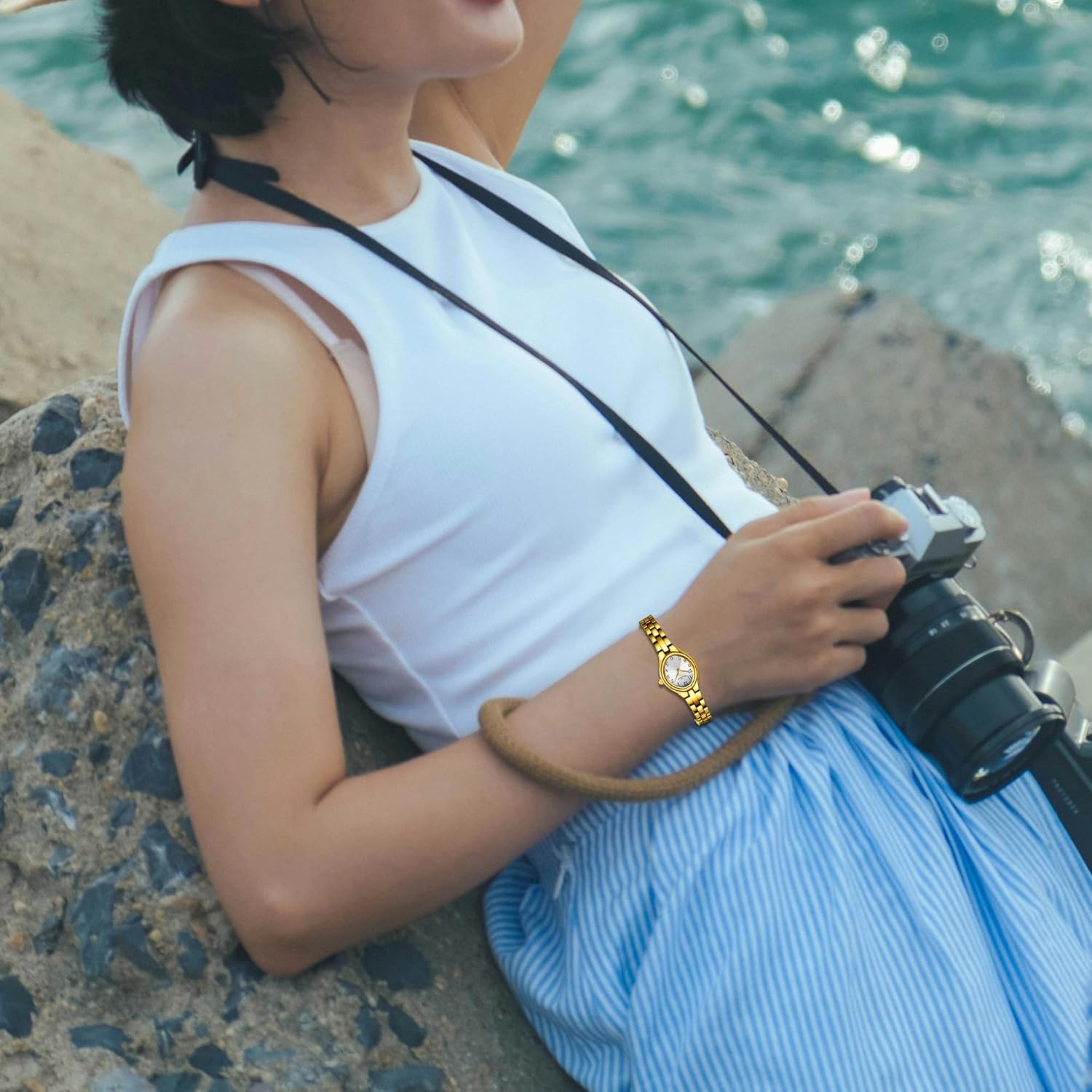 Diaofendi Small Gold Bracelet Watches Vintage Ladies Quartz Wrist Watches Stainless Steel Band,Waterproof. - Image 5