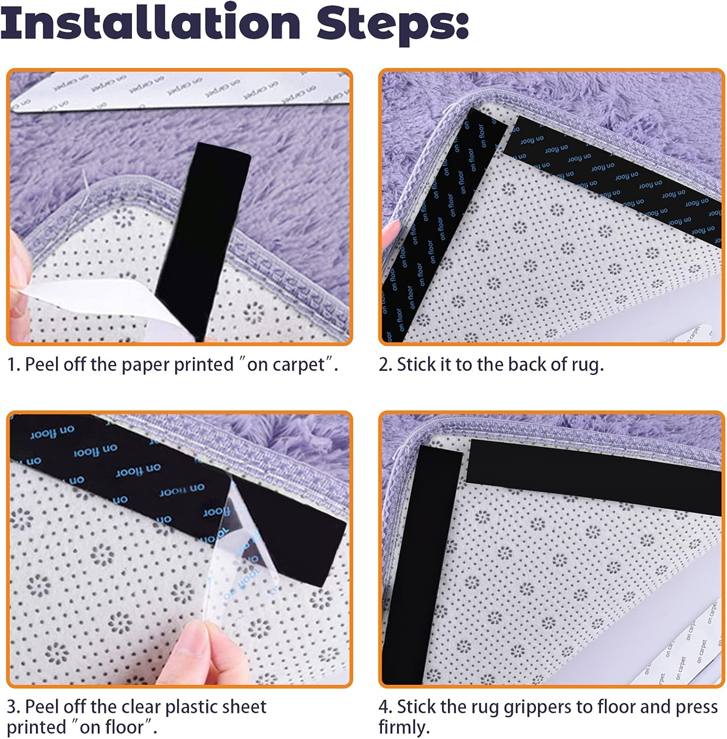 Double Sided Tape for Rugs, ActFun 8 Pcs Non Slip Anti Curling Rug Grippers for Tile Floors, Corner Side Gripper for Hardwood Floors and Tile Grip Carpet Corners, Keep Area Rug Flat - - 