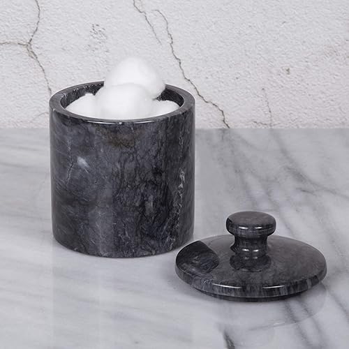 Miniatura 3 de Creative Home Soporte para hisopos de bolas de algodón de mármol negro natural, colección SPA, organizador de contenedores de almacenamiento de
