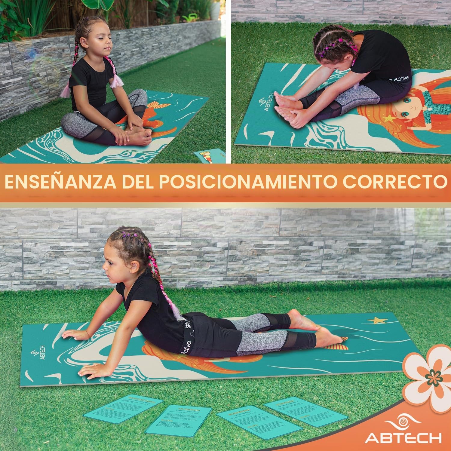 Set De Yoga para Niños - Esterilla De Yoga Unicornio para Niñas y Niños - Unicornio, Sirena y Muñeca - Libre De Químicos - No Tóxico - Antideslizante - con 12 Tarjetas De Yoga