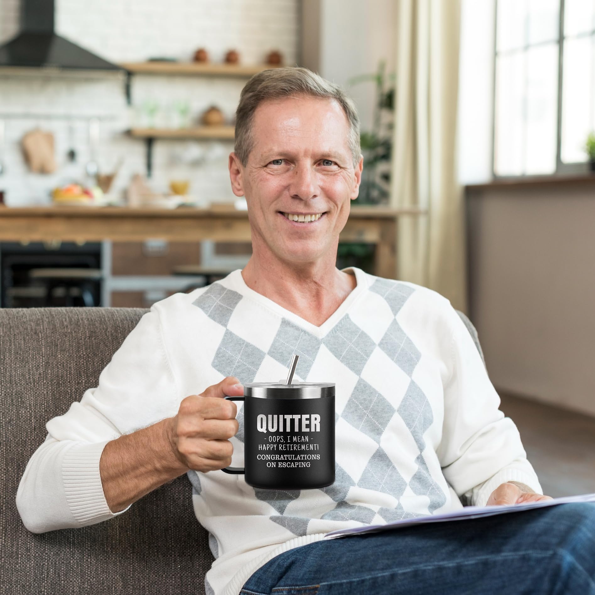 Funny Retirement Gifts For Men - Quitter I Mean Happy Retirement Coffee Mug with Handle, 14oz Retired Cup Mug Xmas Gifts for Coworker Leaving,Teachers,Doctors, Boss,Friends,Dad Black