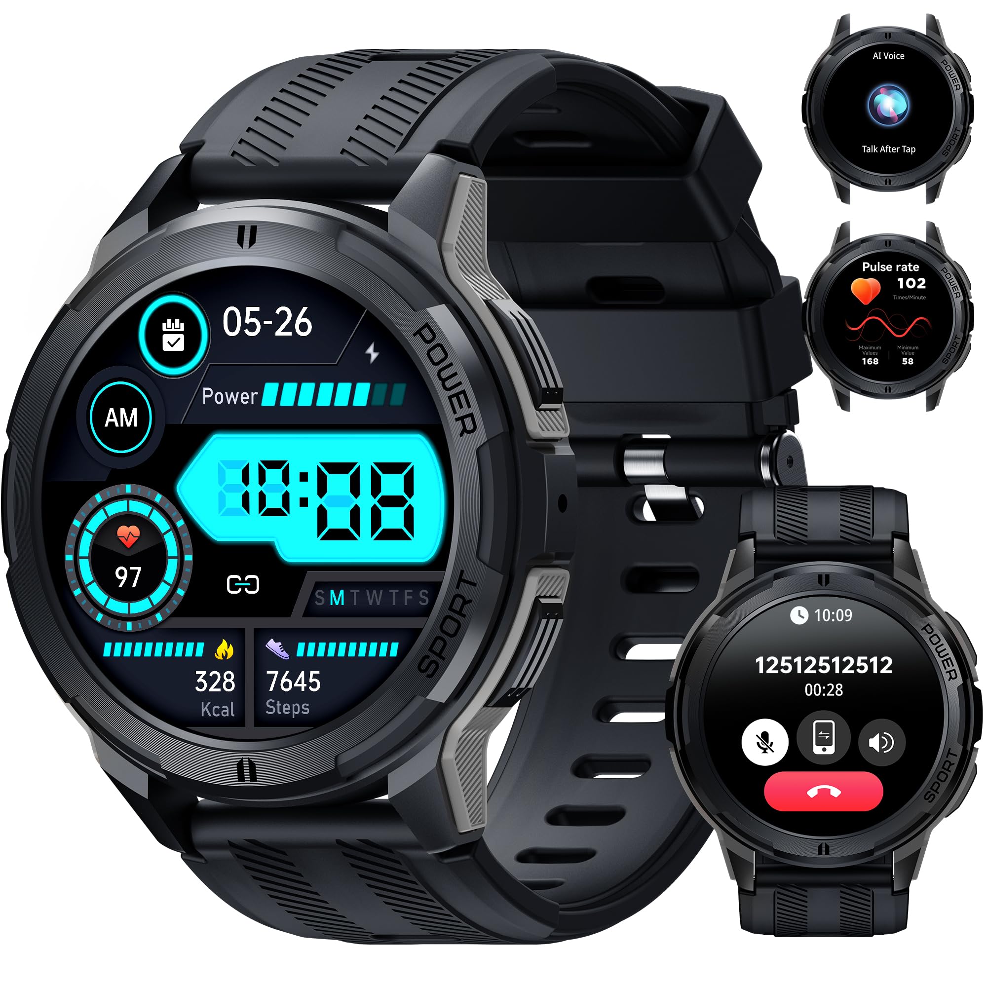 OUKITEL Smartwatch Uomo,Orologio Militare Smart Watch con Chiamate Vocale,1.43 AMOLED Screen 24/7 Sonno Cardiofrequenzimetro,100+ Sportive Fitness Tracker per iOS Android