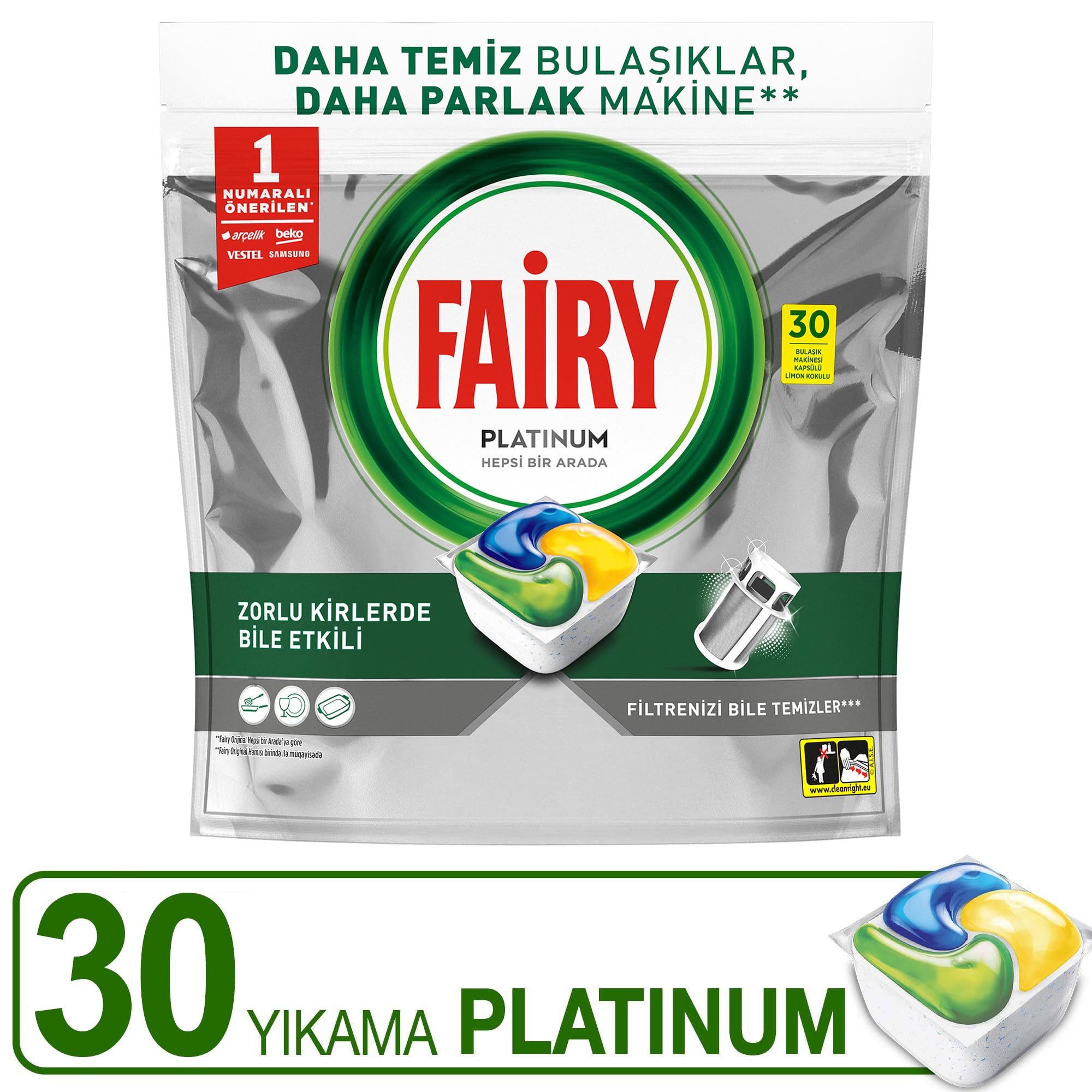 Fairy Platinum Bulaşık Makinesi Deterjanı Kapsülü/Tableti 30 Yıkama (4 paketi)