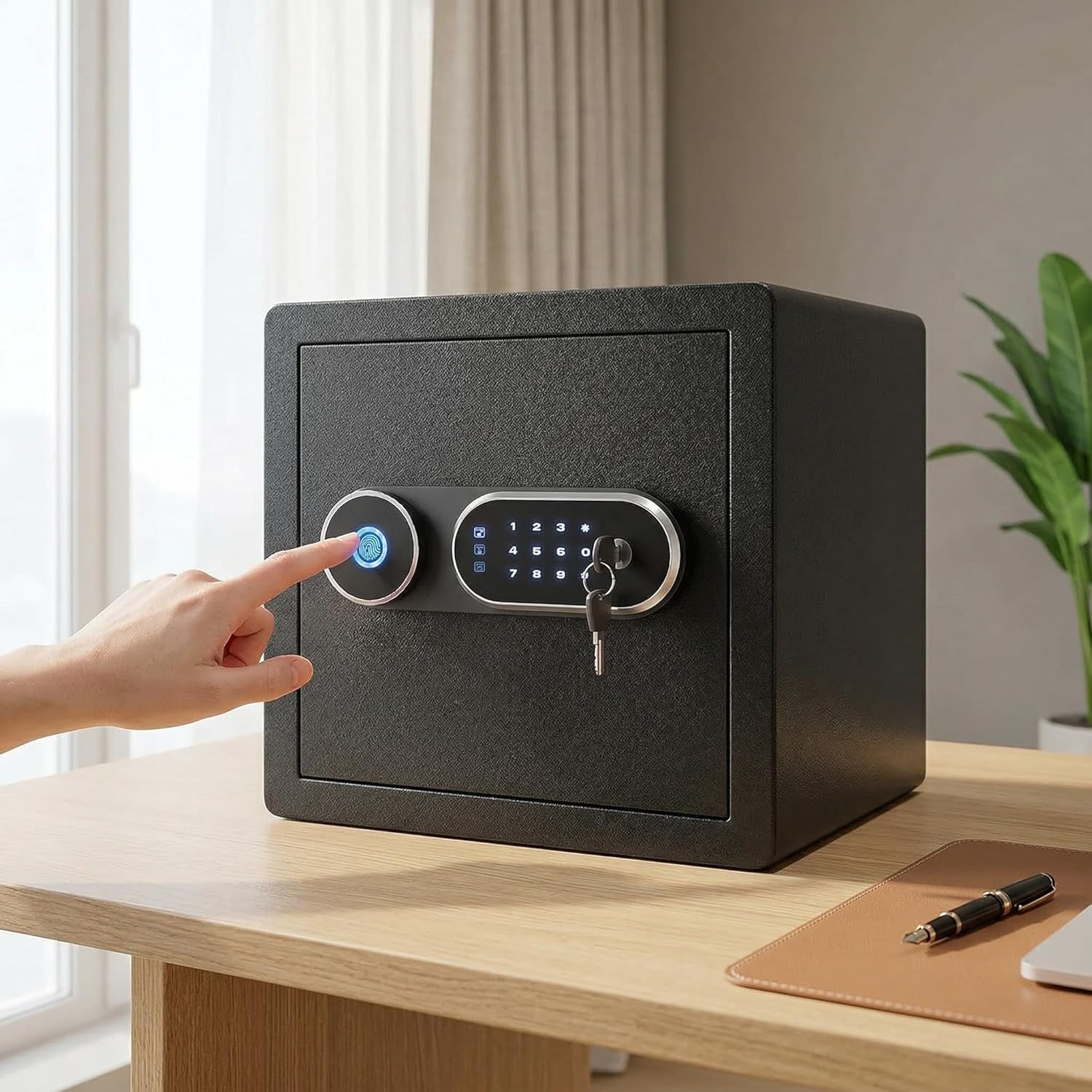 50l Biometric Fingerprint Safe With Lcd Screen, Fireproof Home Safe For Cash & Jewelry, Voice Prompt & Dual Warning, Ideal For Home, Office & Hotel Security