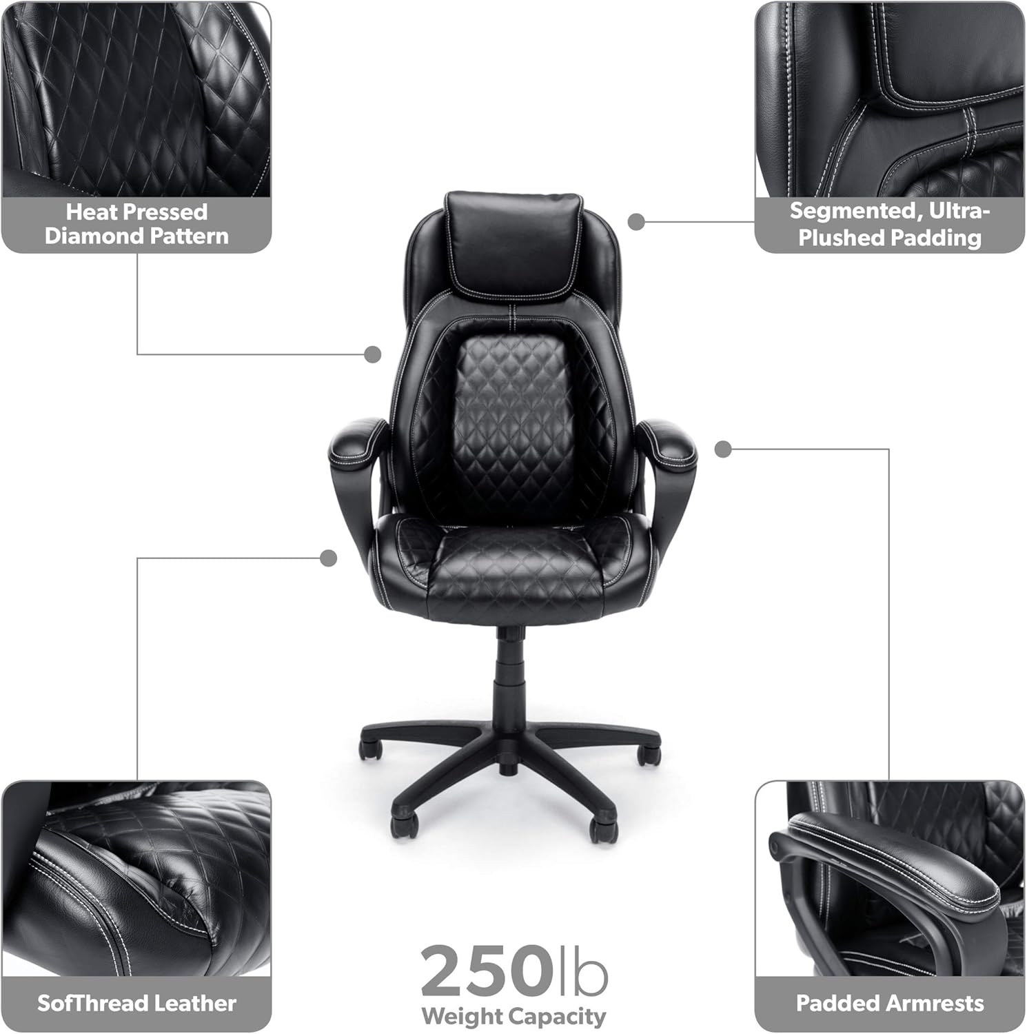 OFM ESS Collection Racing Style SofThread Leather High Back Office Chair, in Black (ESS-6060) : Office Products
